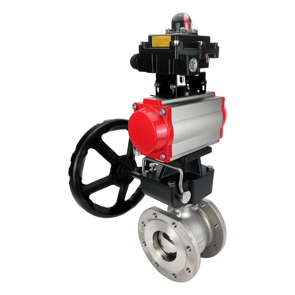 Válvula de bola de acero inoxidable Elephant BVFP.316, actuador neumático Elephant DA, reductor HDM, distribuidor neumático 4M310-08 220 V, bloque de final de carrera APL-410N EX