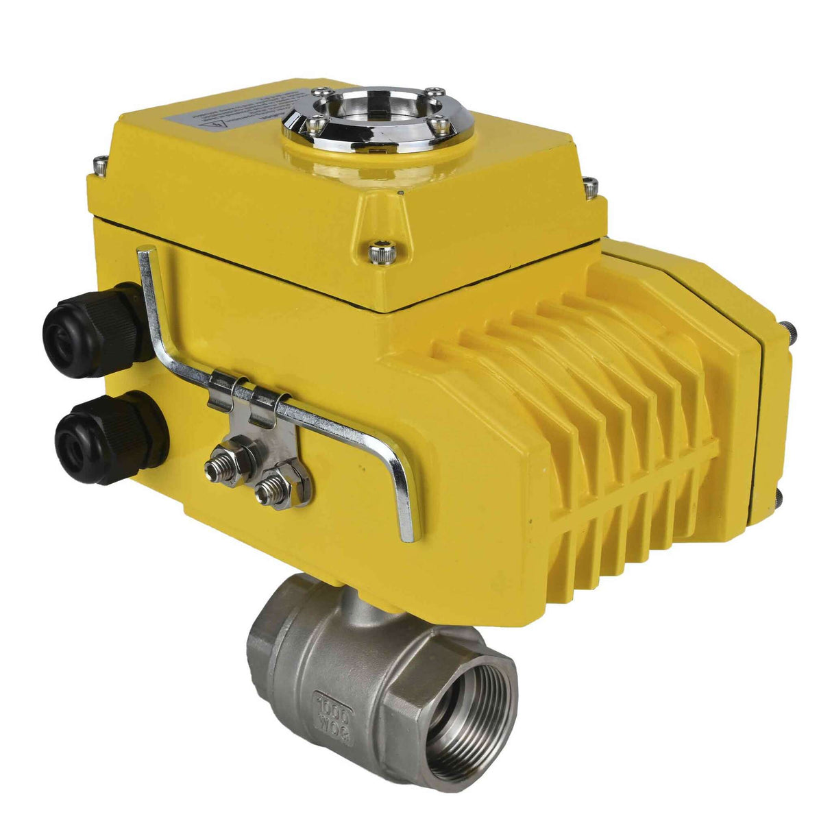 Válvula de bola de acero inoxidable Elephant BVMP.316.230-ISO PSI914, material del cuerpo - acero inoxidable AISI 316, material de la bola - acero inoxidable AISI 316, junta - PTFE, roscada, actuador eléctrico de cuarto de vuelta Elephant-380 V