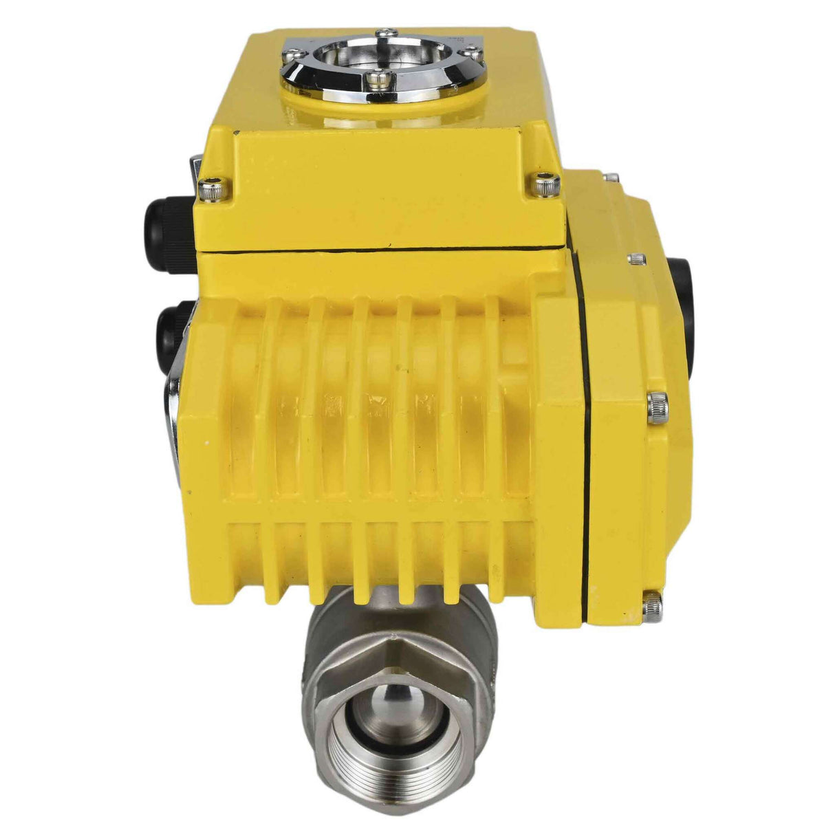 Válvula de bola de acero inoxidable Elephant BVMP.316.230-ISO PSI914, material del cuerpo - acero inoxidable AISI 316, material de la bola - acero inoxidable AISI 316, junta - PTFE, roscada, actuador eléctrico de cuarto de vuelta Elephant-380 V