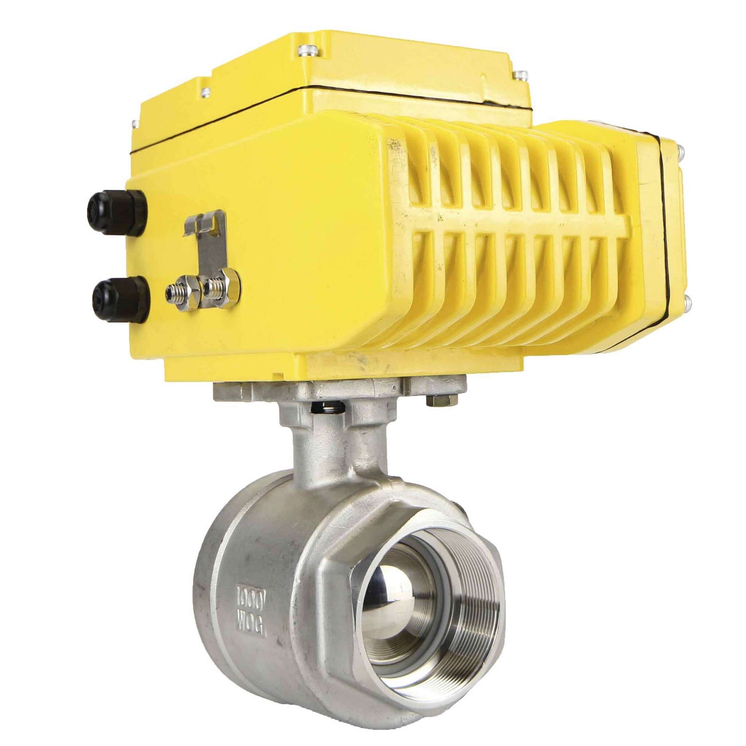 Válvula de bola de acero inoxidable Elephant kshmp316-elephant-24, material del cuerpo - acero inoxidable AISI 316, material de la bola - acero inoxidable AISI 316, sello - PTFE, actuador eléctrico operado