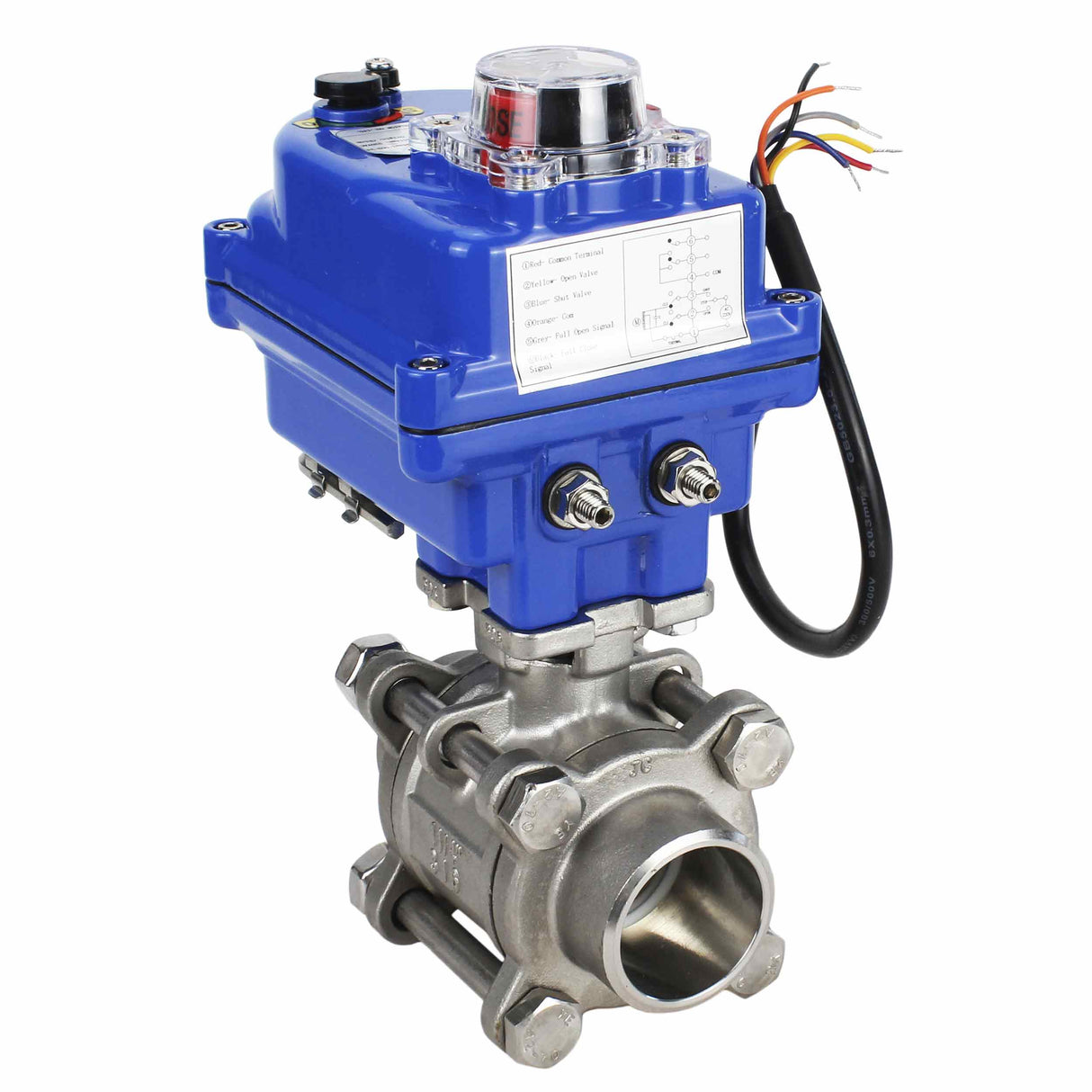 Válvula de bola de acero inoxidable Elephant BVPP 316.200-ISO PSI914 SS316 paso completo, para soldar, material del cuerpo - acero inoxidable, actuador eléctrico de cuarto de vuelta Elephant 003 azul 220 V