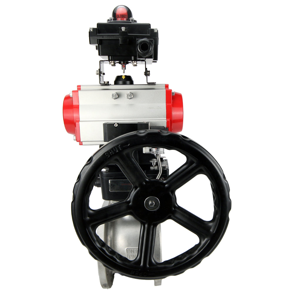 Válvula de bola de acero inoxidable Elephant BVFP.316, actuador neumático Elephant DA, reductor HDM, distribuidor neumático 4M310-08 220 V, bloque de final de carrera APL-410N EX