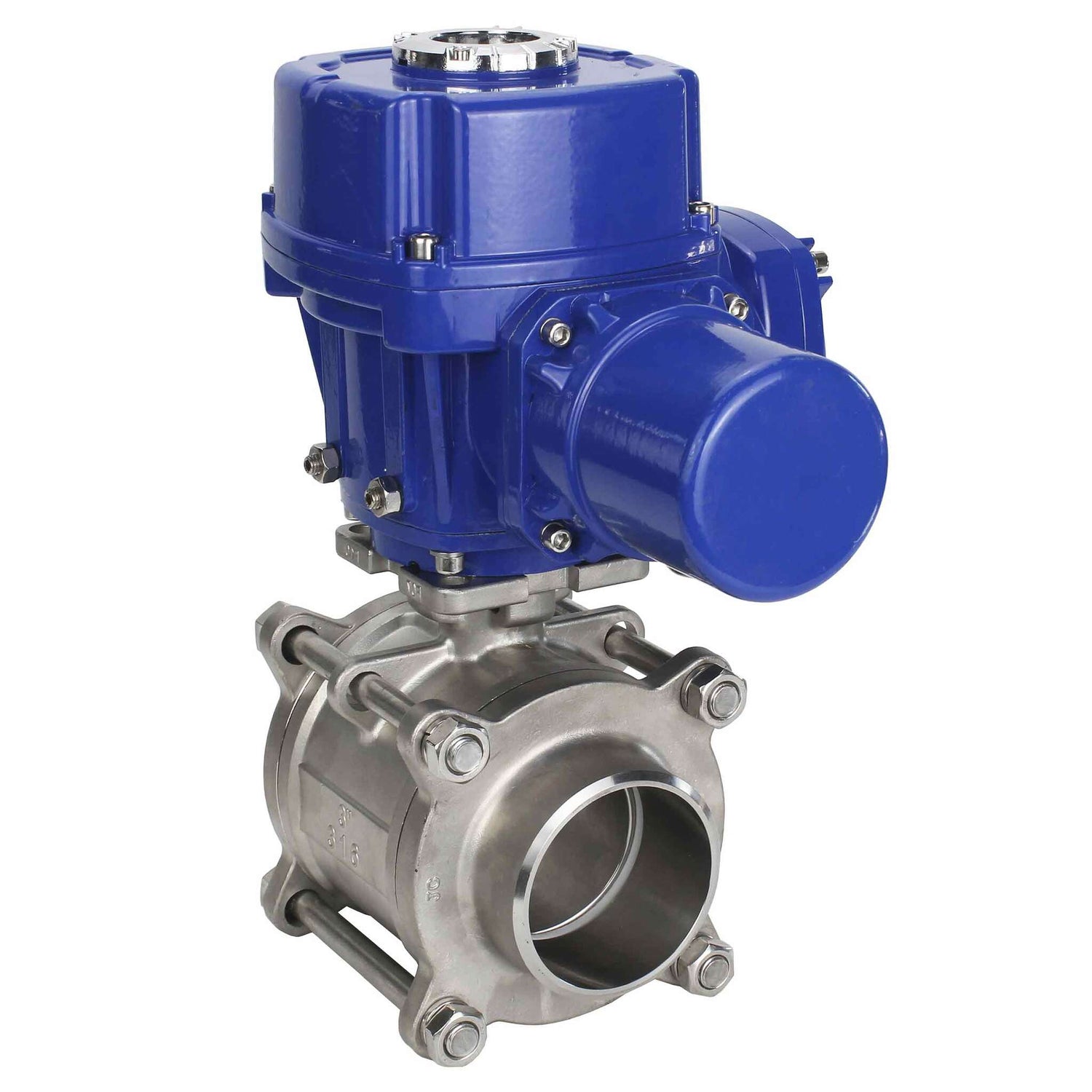 Válvula de bola de acero inoxidable Elephant BVPP 316.200-ISO PSI914 SS316 paso completo, para soldar, material del cuerpo - acero inoxidable, actuador eléctrico de cuarto de vuelta Elephant QT-W (M) 380 V