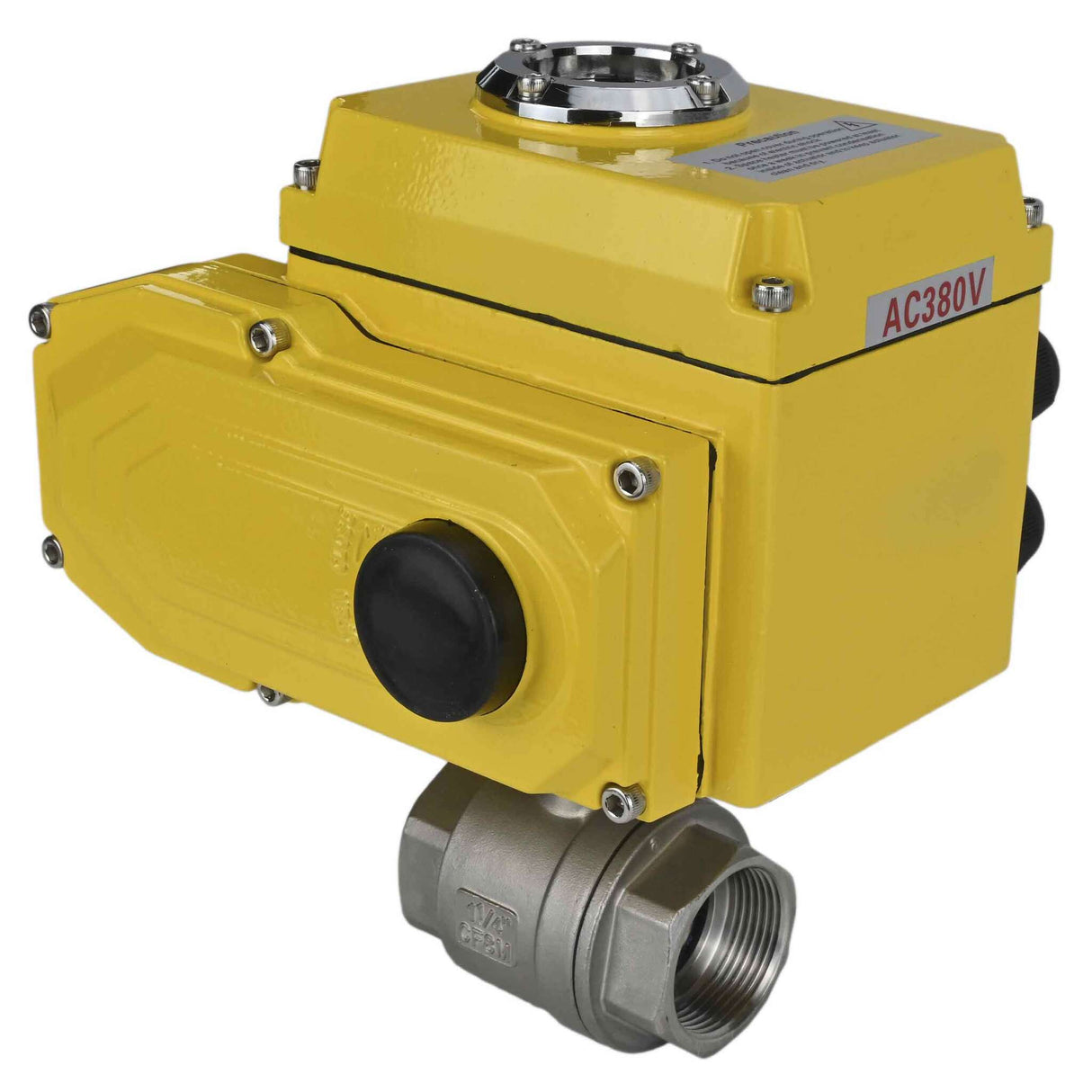 Válvula de bola de acero inoxidable Elephant BVMP.316.230-ISO PSI914, material del cuerpo - acero inoxidable AISI 316, material de la bola - acero inoxidable AISI 316, junta - PTFE, roscada, actuador eléctrico de cuarto de vuelta Elephant-380 V