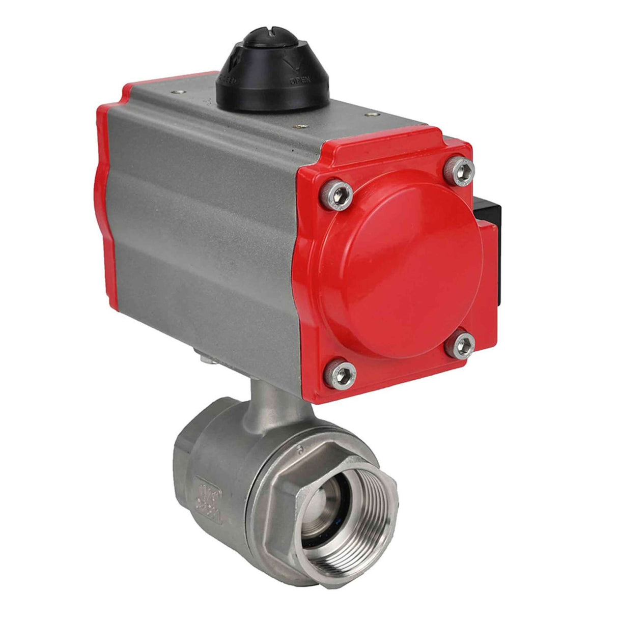 Válvula de bola de acero inoxidable Elephant kshmp316-elephant-da-4m310-24v, material del cuerpo - acero inoxidable AISI 316, material de la bola - acero inoxidable AISI 316, sello - PTFE, actuador neumático operado