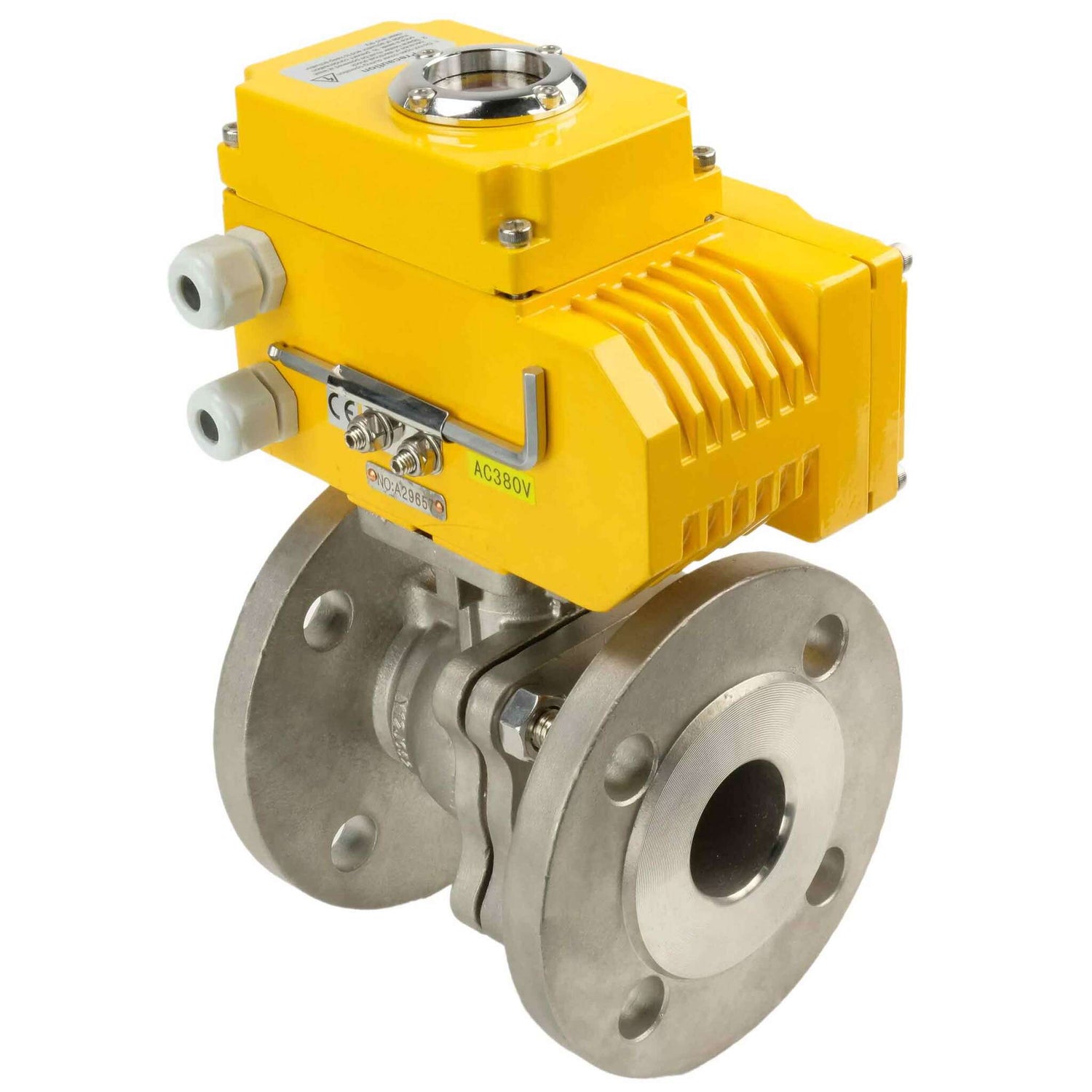 Válvula de bola de acero inoxidable Elephant kchfp-elephant-380v, material del cuerpo - acero inoxidable AISI 316, material de la bola - acero inoxidable AISI 316, sello - PTFE, actuador eléctrico operado