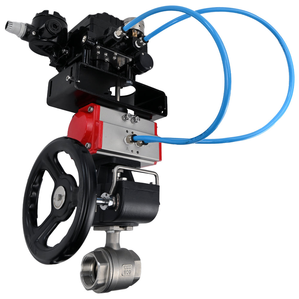 Válvula de bola de acero inoxidable Elephant kshmp316-elephant-da-yt1000rsn-hdm, material del cuerpo - acero inoxidable AISI 316, material de la bola - acero inoxidable AISI 316, sello - PTFE, actuador neumático operado