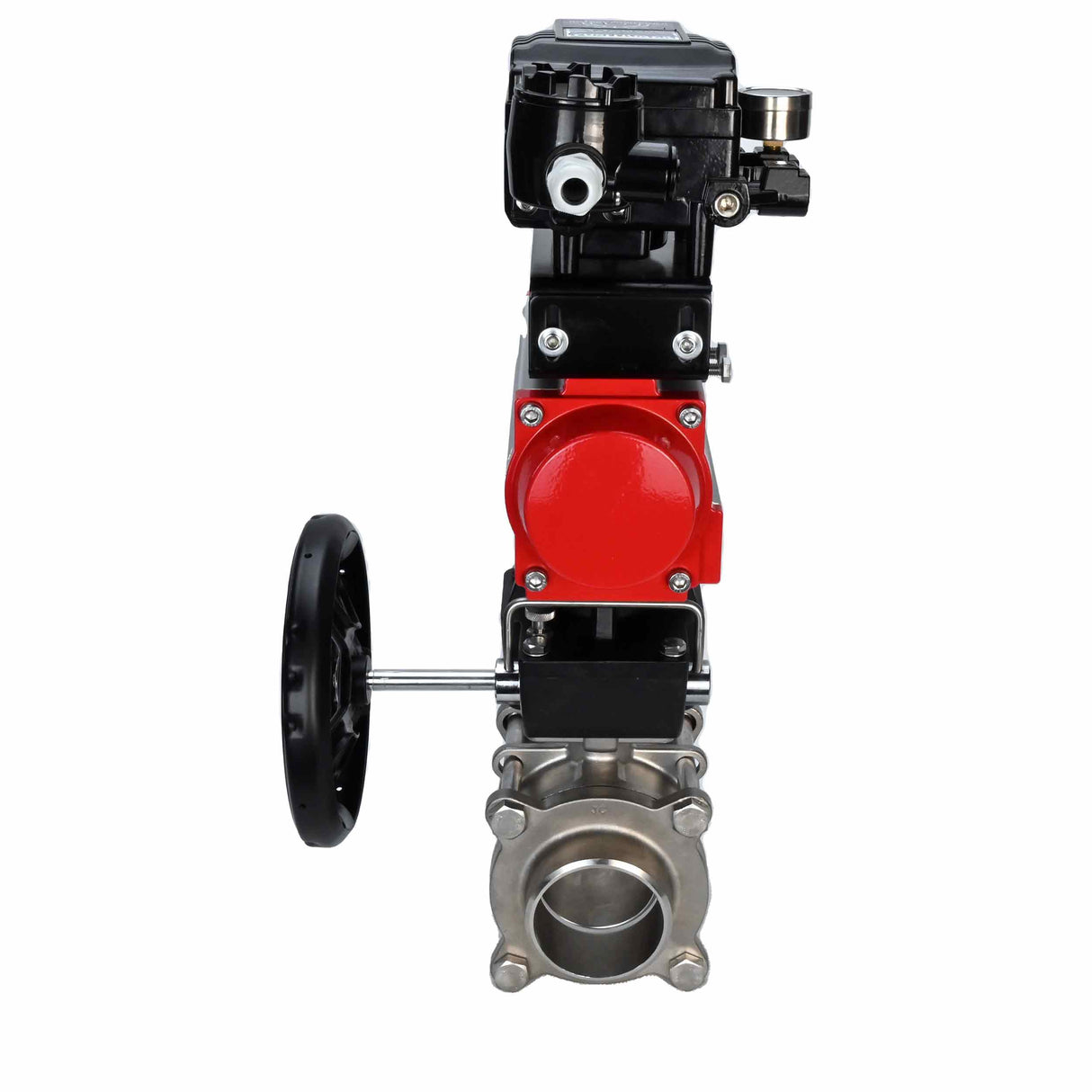 Válvula de bola de acero inoxidable Elephant kshpp-316200-da-yt1000rsi-hdm, material del cuerpo - acero inoxidable AISI 316, material de la bola - acero inoxidable AISI 316, sello - PTFE, actuador neumático operado