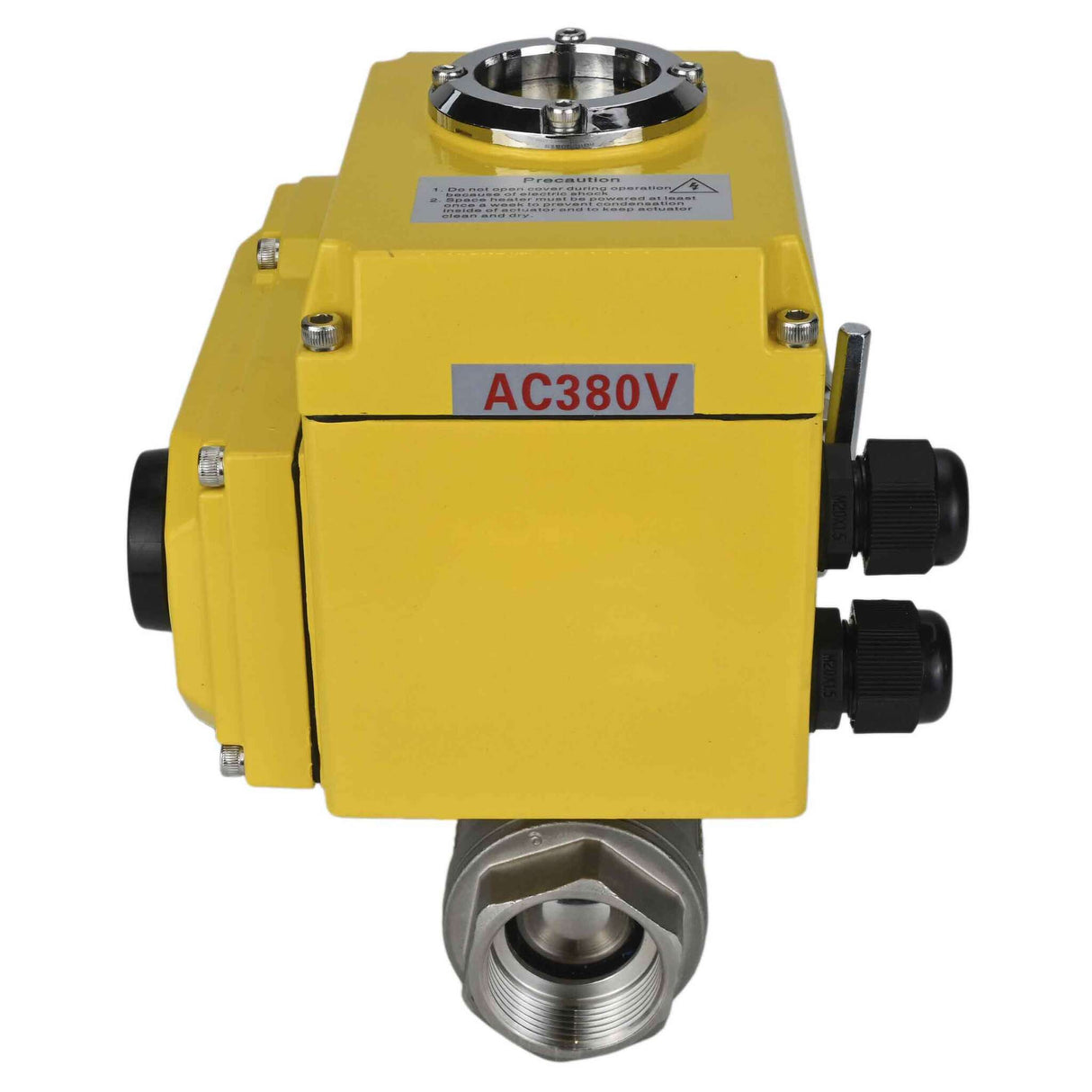 Válvula de bola de acero inoxidable Elephant BVMP.316.230-ISO PSI914, material del cuerpo - acero inoxidable AISI 316, material de la bola - acero inoxidable AISI 316, junta - PTFE, roscada, actuador eléctrico de cuarto de vuelta Elephant-380 V