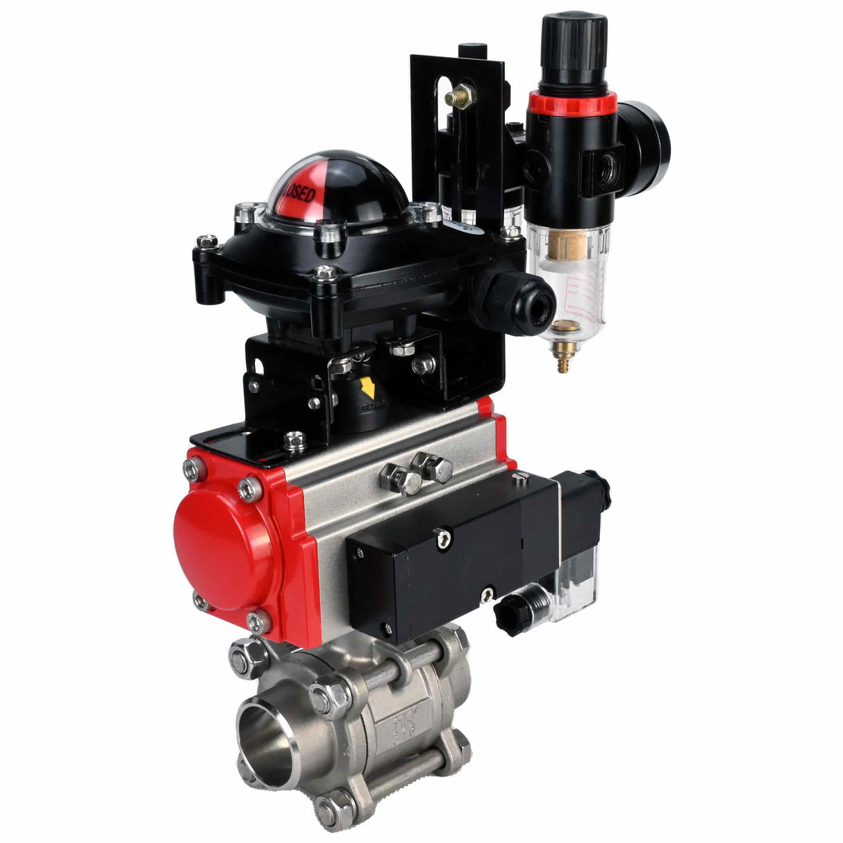 Válvula de bola de acero inoxidable Elephant kshpp-316200-da-4m310-110/220-apl210n-bpv, material del cuerpo - acero inoxidable AISI 316, material de la bola - acero inoxidable AISI 316, sello - PTFE, actuador neumático operado