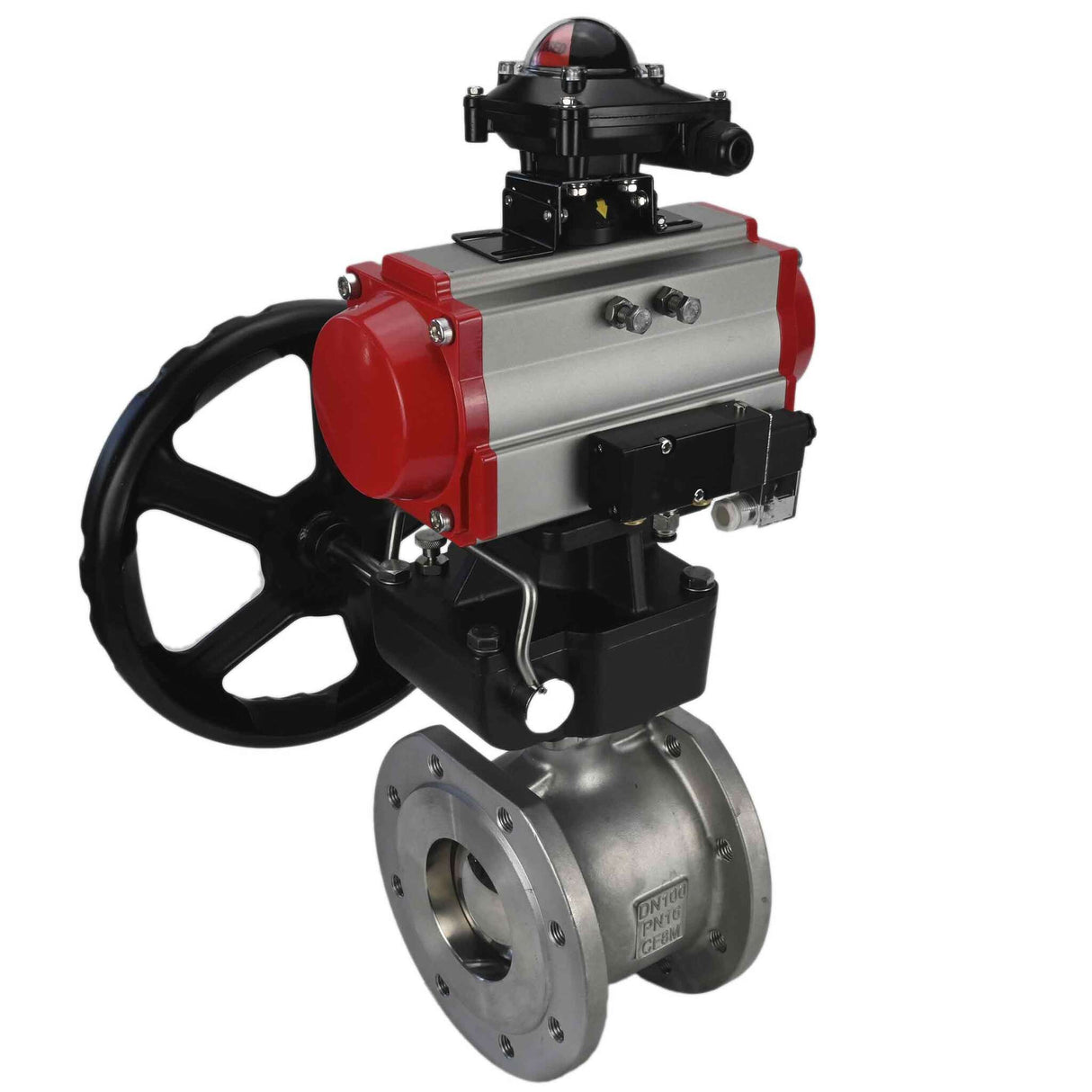 Válvula de bola de acero inoxidable Elephant kchfp-elephant-da-hdm-4m310-24v-apl-210n, material del cuerpo - acero inoxidable AISI 316, material de la bola - acero inoxidable AISI 316, junta - PTFE, accionamiento por actuador neumático