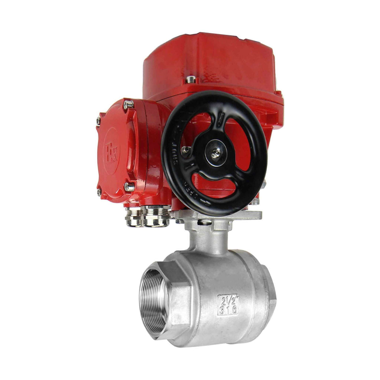 Válvula de bola de acero inoxidable Elephant kchmp-elephant-ex-110/220v, material del cuerpo - acero inoxidable AISI 316, material de la bola - acero inoxidable AISI 316, junta - PTFE, accionamiento por actuador eléctrico