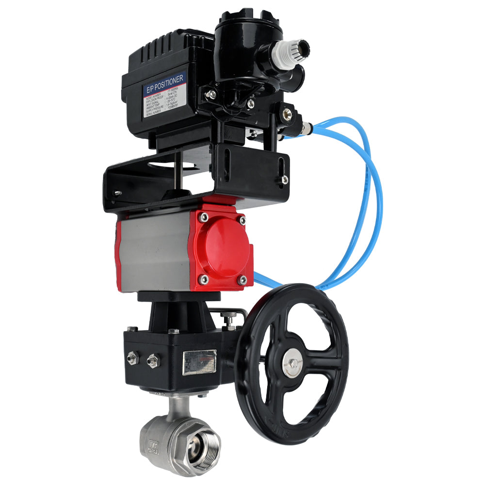 Válvula de bola de acero inoxidable Elephant kshmp316-elephant-da-yt1000rsn-hdm, material del cuerpo - acero inoxidable AISI 316, material de la bola - acero inoxidable AISI 316, sello - PTFE, actuador neumático operado