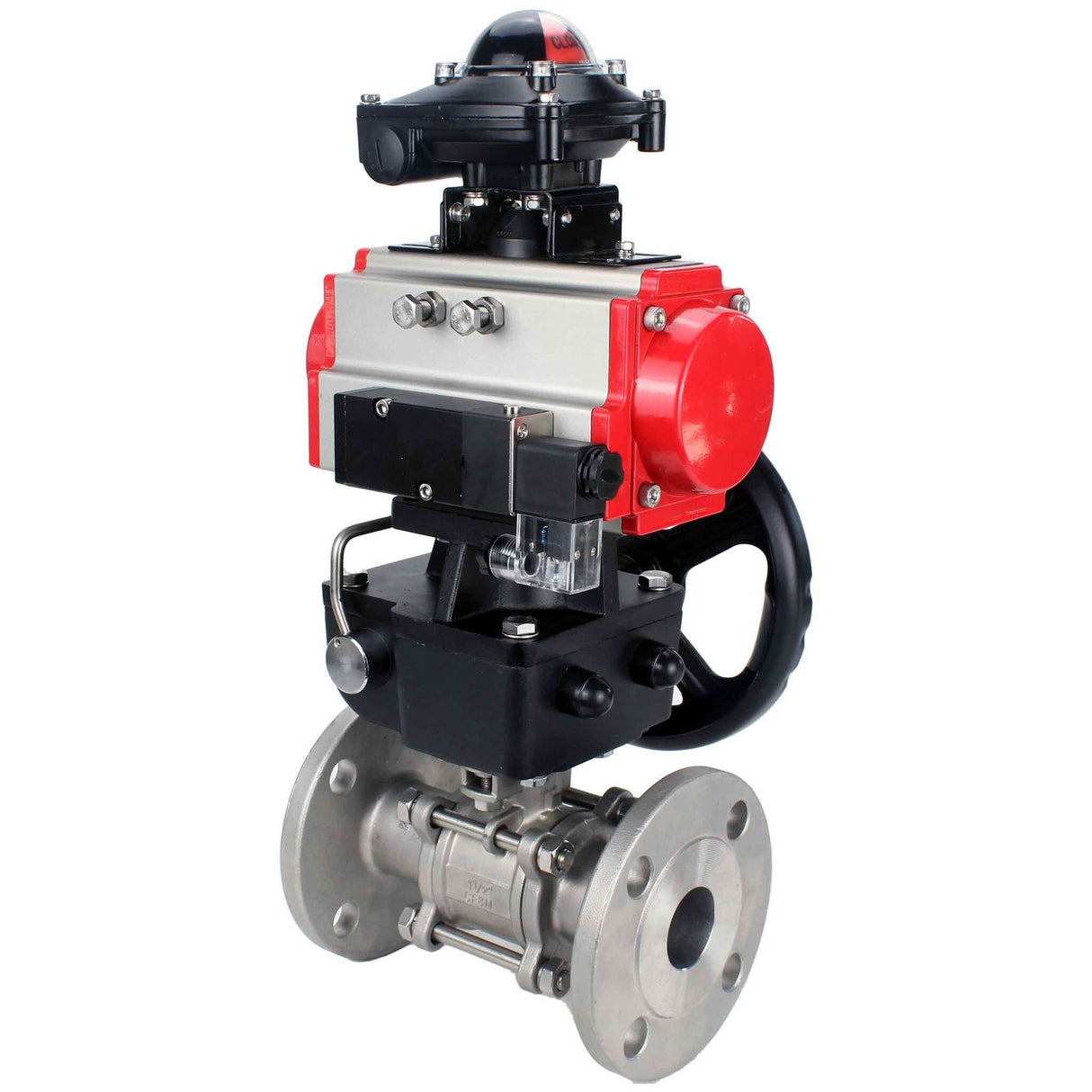 Válvula de bola de acero inoxidable Elephant ksfpt-304-180-da-4m310-110/220v-apl210n-hdm, material del cuerpo - acero inoxidable AISI 304, material de la bola - acero inoxidable AISI 304, sello - PTFE, actuador neumático operado