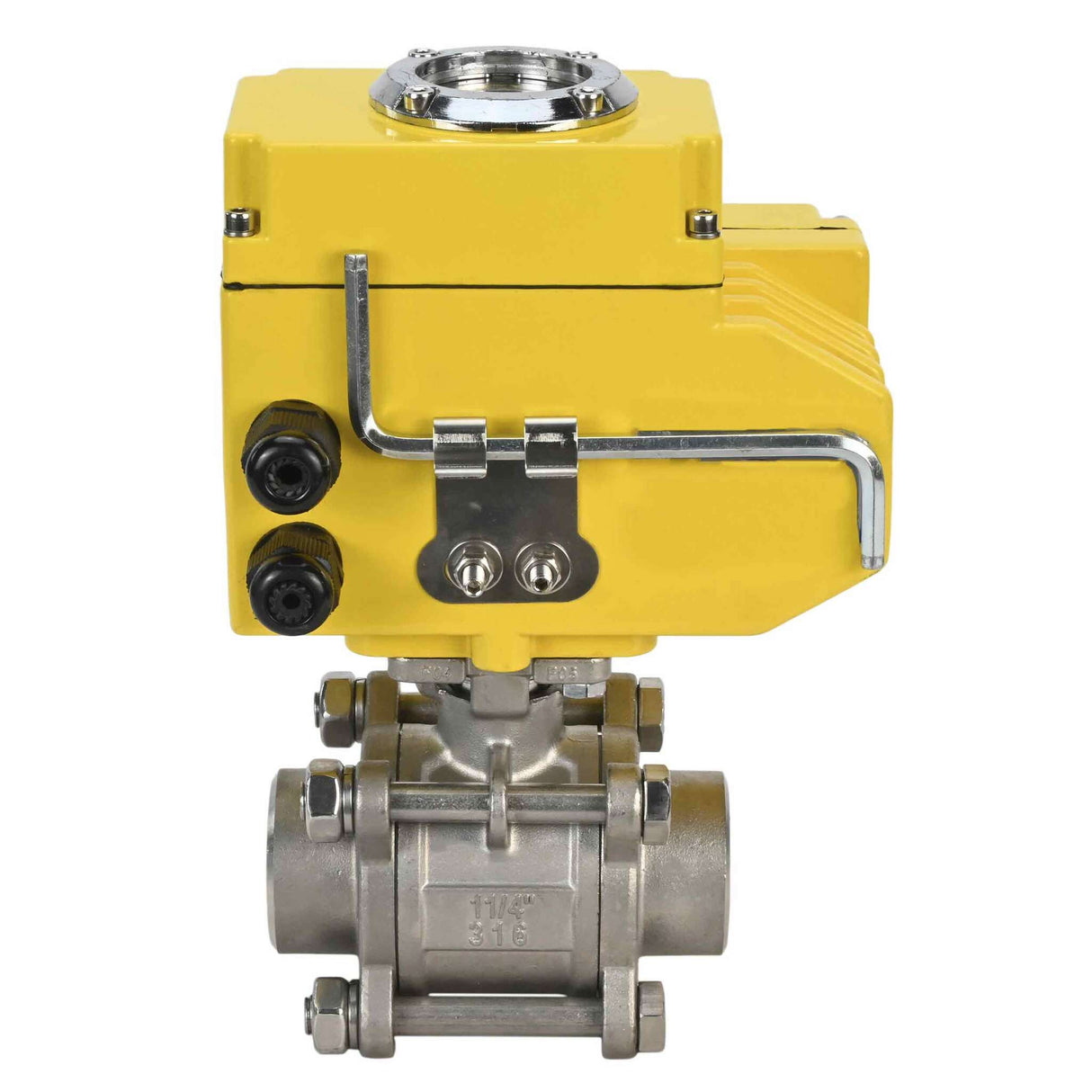 Válvula de bola de acero inoxidable Elephant kshpp-316200-elephant-110/220v-4-20ma, material del cuerpo - acero inoxidable AISI 316, material de la bola - acero inoxidable AISI 316, sello - PTFE, actuador eléctrico operado
