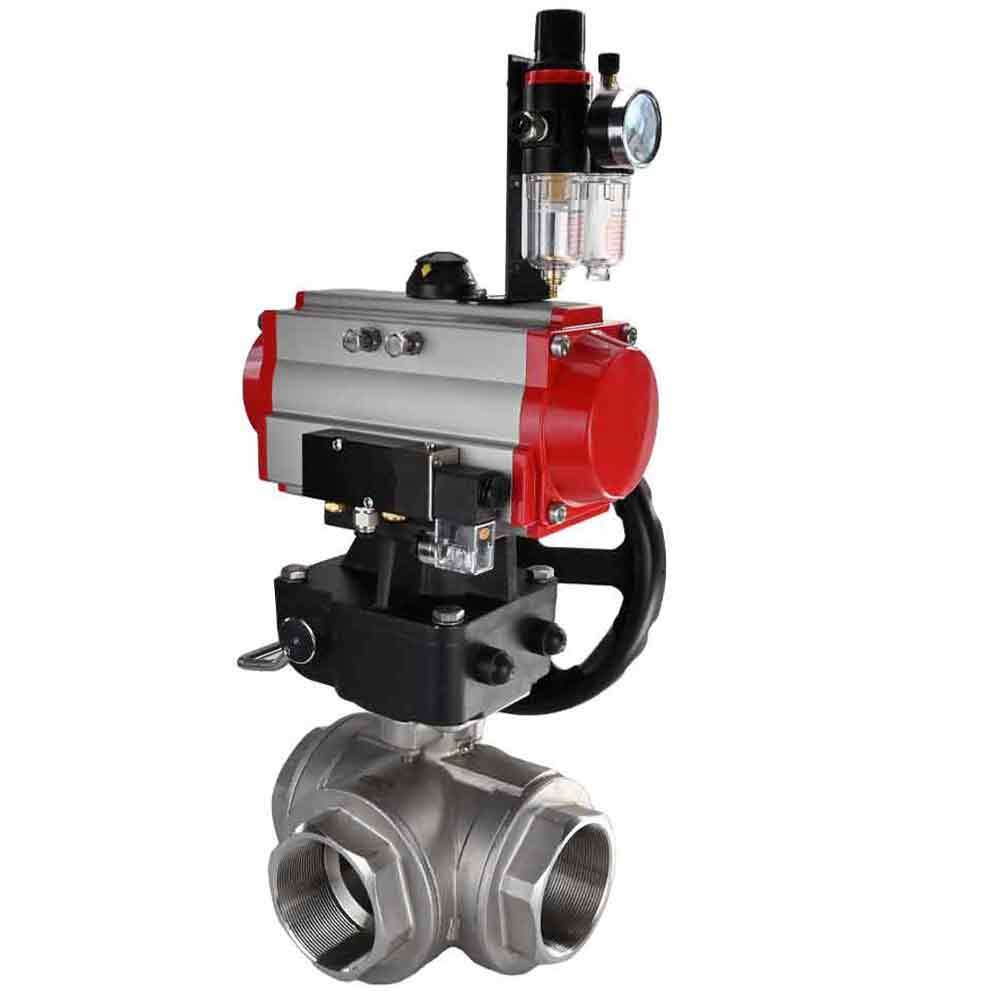 Válvula de bola de acero inoxidable Elephant 3h-l-rpss316200mm-iso-pnevpr-da-rasp-24v-hdm-bpv, material del cuerpo - acero inoxidable AISI 316, material de la bola - acero inoxidable AISI 316, junta - PTFE, accionamiento por actuador neumático