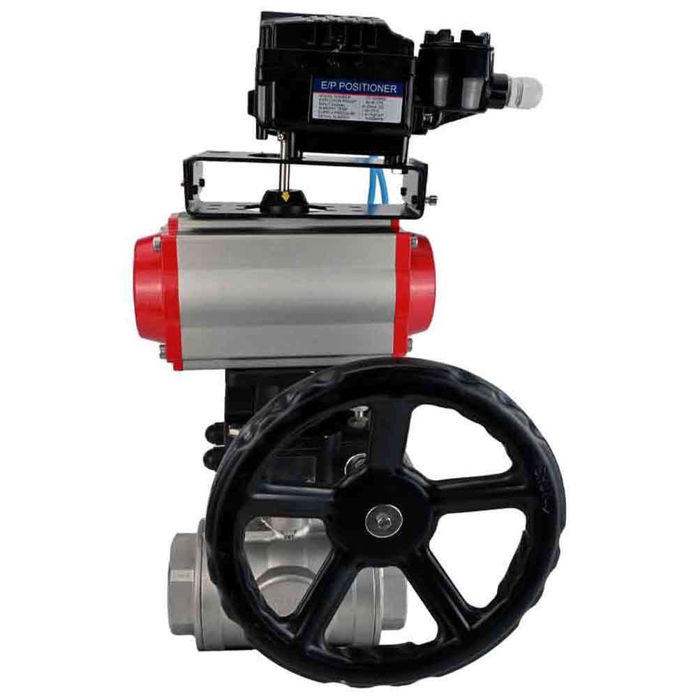 Válvula de bola de acero inoxidable Elephant 3h-l-rpss316200mm-iso-pnevpr-da-hdm-epp-soz, material del cuerpo - acero inoxidable AISI 316, material de la bola - acero inoxidable AISI 316, junta - PTFE, accionamiento por actuador neumático