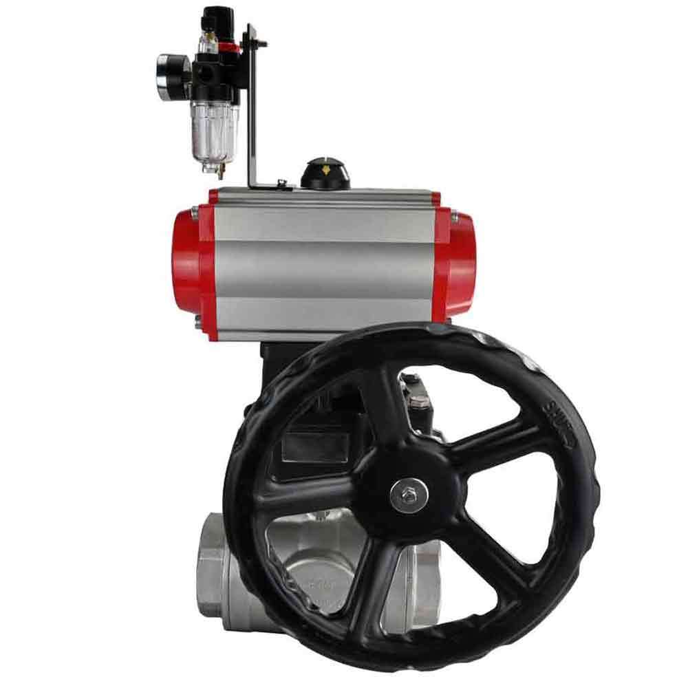 Válvula de bola de acero inoxidable Elephant 3h-l-rpss316200mm-iso-pnevpr-da-rasp-24v-hdm-bpv, material del cuerpo - acero inoxidable AISI 316, material de la bola - acero inoxidable AISI 316, junta - PTFE, accionamiento por actuador neumático