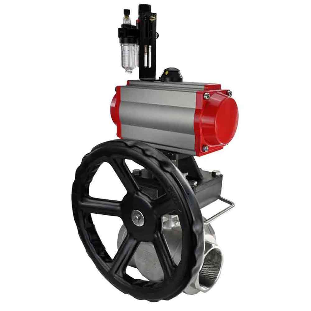 Válvula de bola de acero inoxidable Elephant 3h-l-rpss316200mm-iso-pnevpr-da-rasp-24v-hdm-bpv, material del cuerpo - acero inoxidable AISI 316, material de la bola - acero inoxidable AISI 316, junta - PTFE, accionamiento por actuador neumático