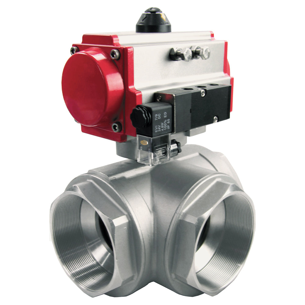 Válvula de bola de acero inoxidable Elephant 3h-l-rpss316200mm-iso-pnevpr-sa-rasp-24v, material del cuerpo - acero inoxidable AISI 316, material de la bola - acero inoxidable AISI 316, sello - PTFE, actuador neumático operado