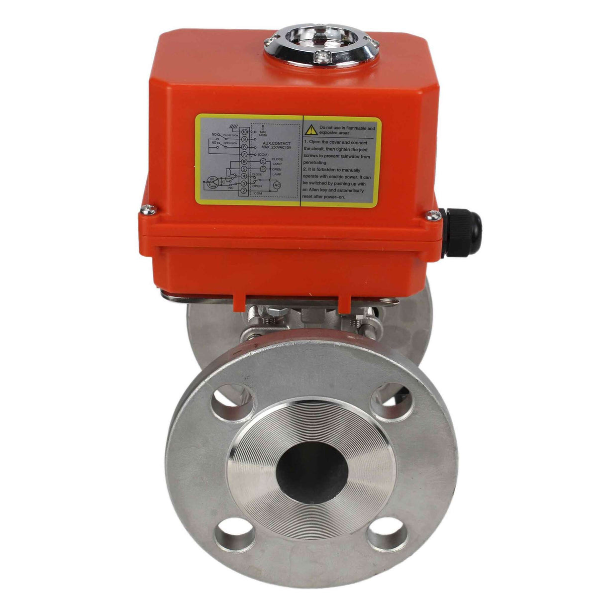 Válvula de bola de acero inoxidable Elephant ksfpt-304-180-110/220v, material del cuerpo - acero inoxidable AISI 304, material de la bola - acero inoxidable AISI 304, sello - PTFE, actuador eléctrico operado