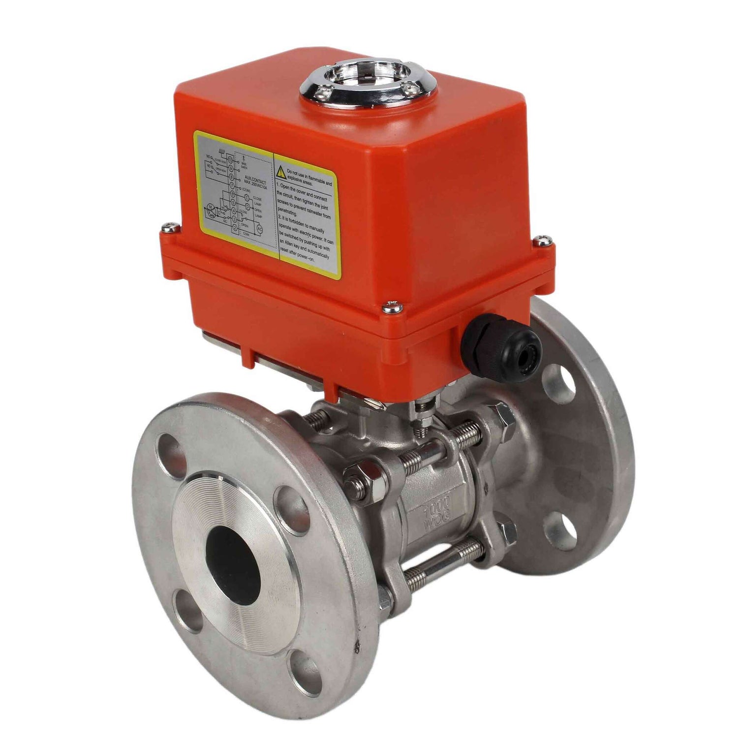 Válvula de bola de acero inoxidable Elephant ksfpt-316-180-110/220v, material del cuerpo - acero inoxidable AISI 316, material de la bola - acero inoxidable AISI 316, sello - PTFE, actuador eléctrico operado