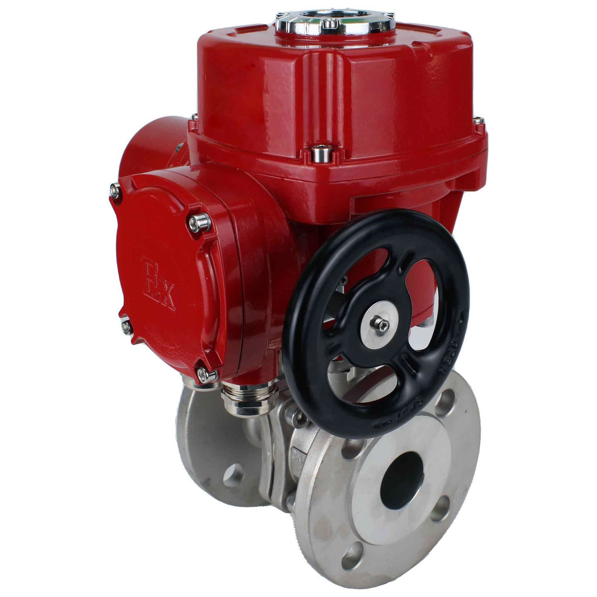 Válvula de bola de acero inoxidable Elephant BVFP.316.200, material del cuerpo - acero inoxidable AISI 316, paso completo, bridada, con actuador eléctrico de cuarto de vuelta Elephant QT-W (M) EX 380V