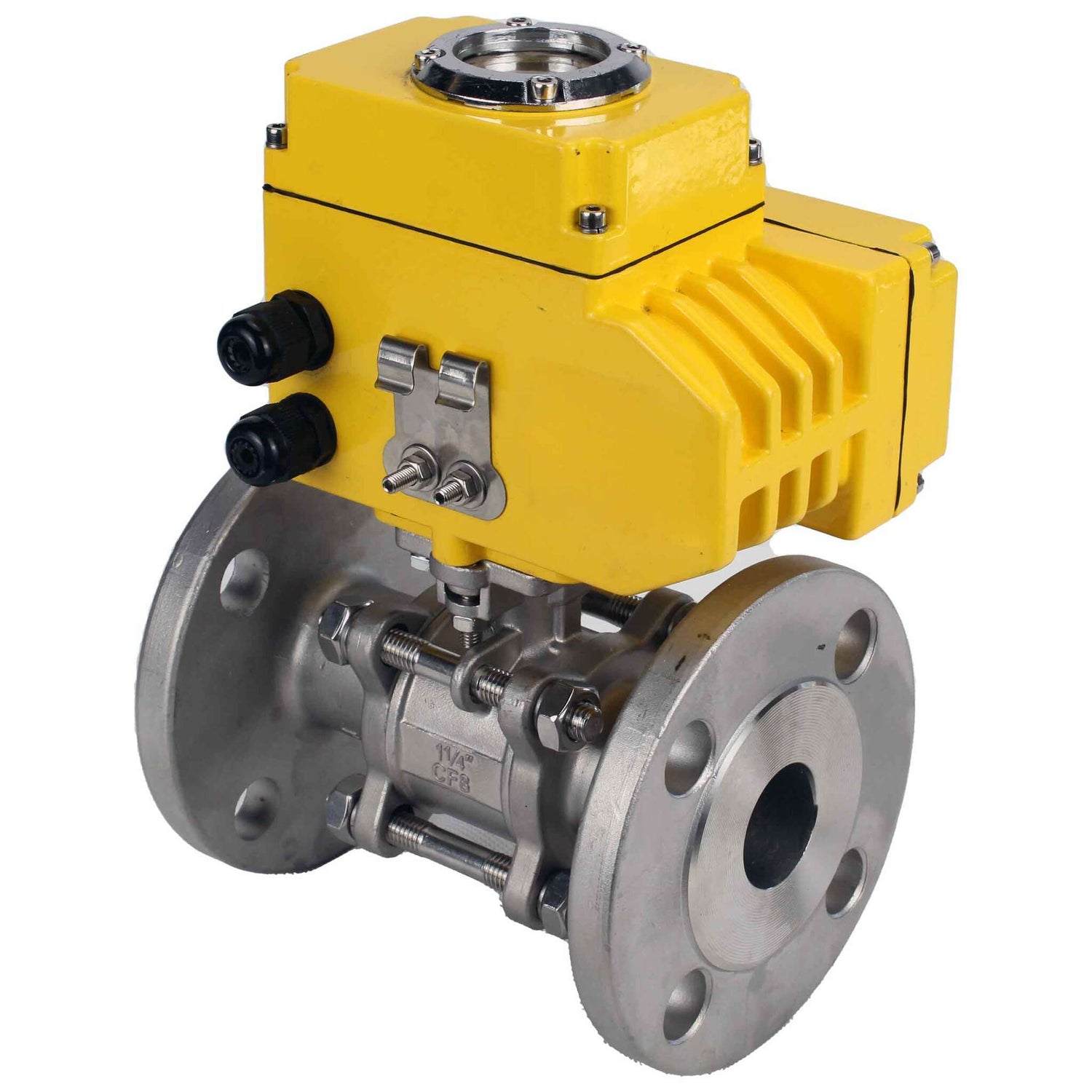 Válvula de bola de acero inoxidable Elephant BVFPT-ISO.316.180 PSI580 de tres piezas, material del cuerpo - acero inoxidable SS316, sello - PTFE, brida, paso completo, actuador eléctrico Elephant-003 220 V