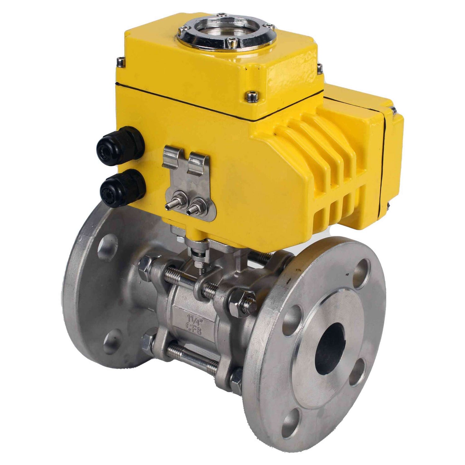 Válvula de bola de acero inoxidable Elephant ksfpt-304-180-110/220v, material del cuerpo - acero inoxidable AISI 304, material de la bola - acero inoxidable AISI 304, sello - PTFE, actuador eléctrico operado