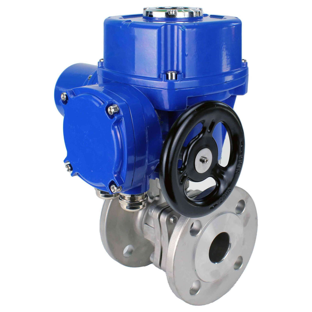 Válvula de bola de acero inoxidable Elephant BVFP.316.200, material del cuerpo - acero inoxidable AISI 316, paso completo, bridada, con actuador eléctrico de cuarto de vuelta Elephant QT-W (M) 220V