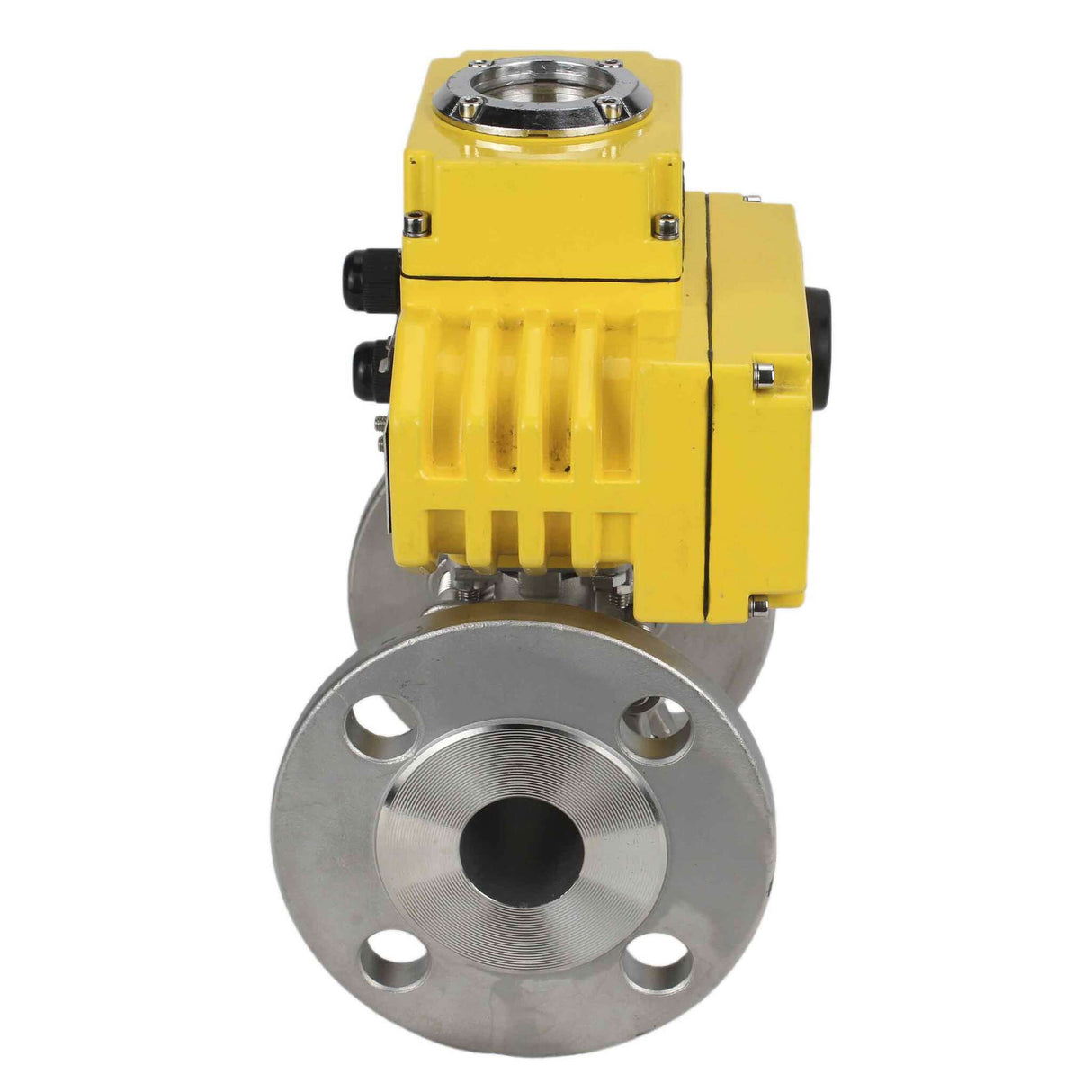 Válvula de bola de acero inoxidable Elephant BVFPT-ISO.304.180 de tres piezas, material del cuerpo: acero inoxidable SS304, junta: PTFE, brida, paso completo, actuador eléctrico Elephant-003 220 V