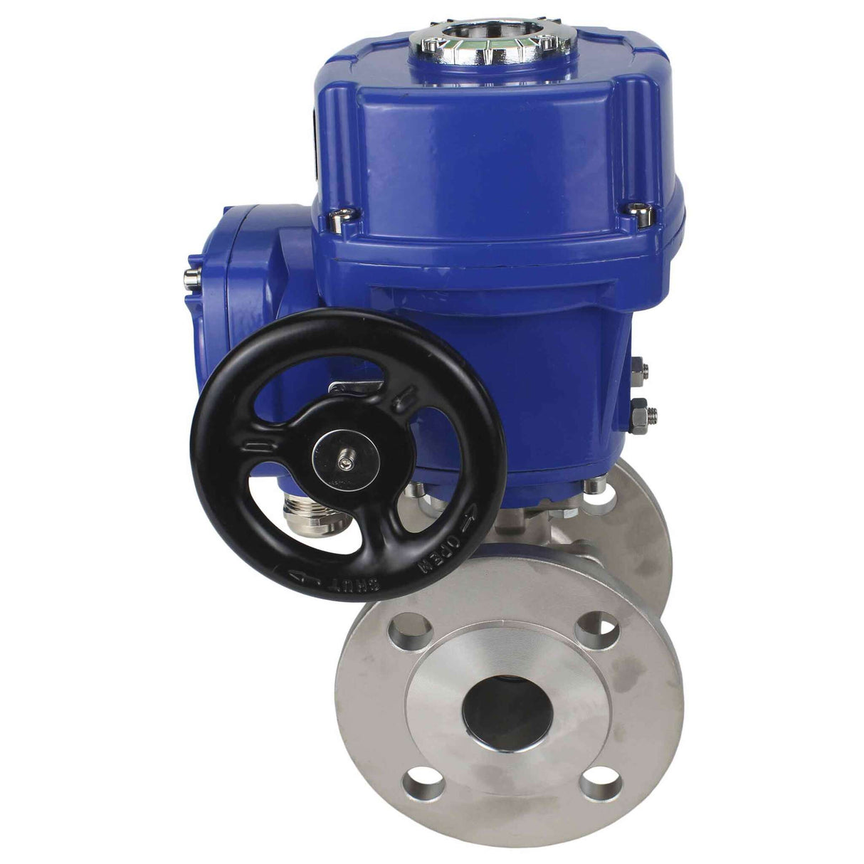 Válvula de bola de acero inoxidable Elephant BVFP.316.200, material del cuerpo - acero inoxidable AISI 316, paso completo, bridada, con actuador eléctrico de cuarto de vuelta Elephant QT-W (M) 220V