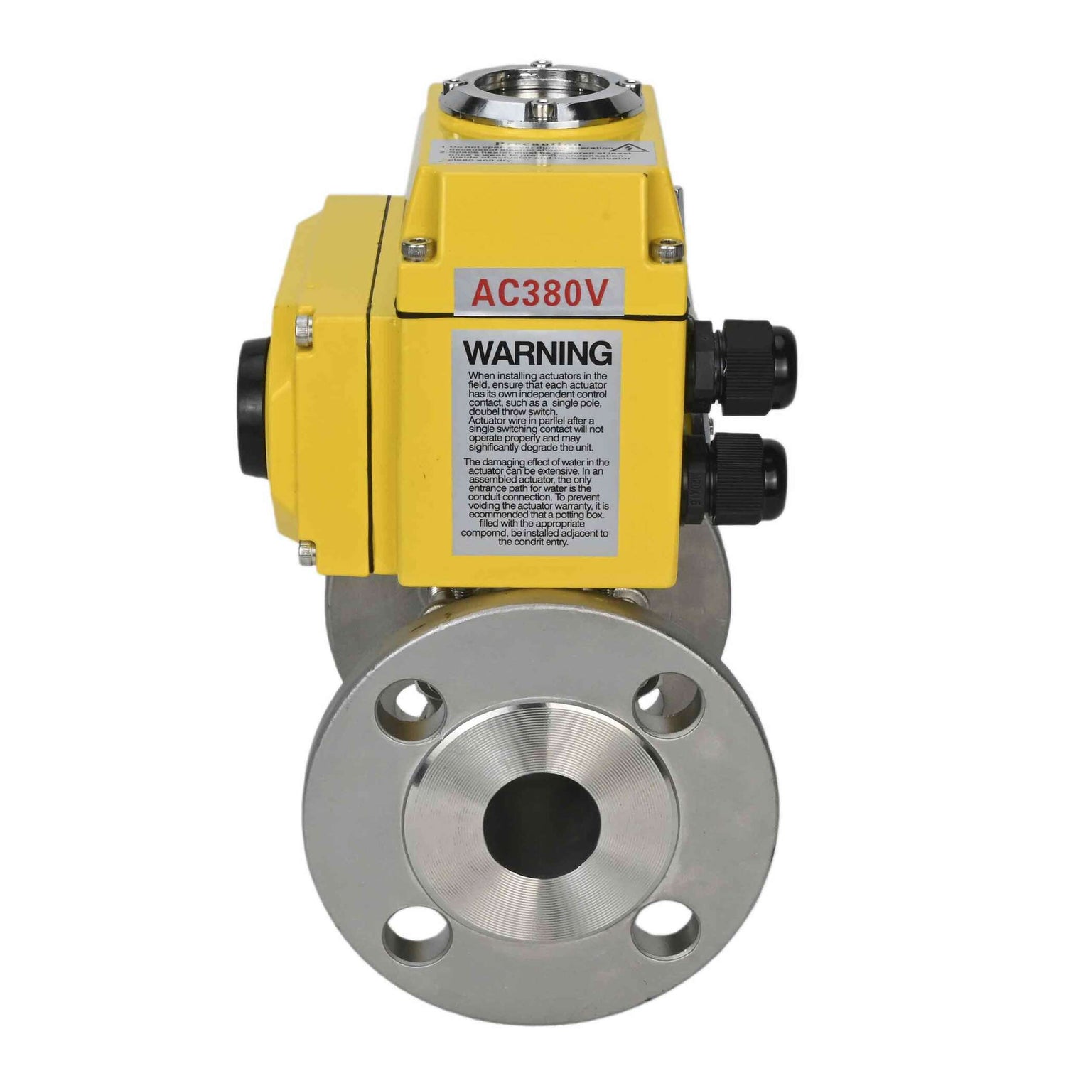 Válvula de bola de acero inoxidable Elephant ksfpt-304-180-380v, material del cuerpo - acero inoxidable AISI 304, material de la bola - acero inoxidable AISI 304, sello - PTFE, actuador eléctrico operado