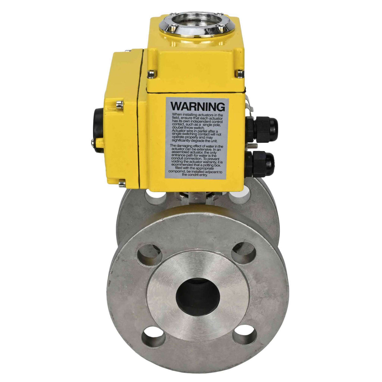 Válvula de bola de acero inoxidable Elephant BV3232P-FP-F, material del cuerpo - acero inoxidable AISI 316, sello - PTFE, paso completo, brida, actuador eléctrico Elephant 380 V