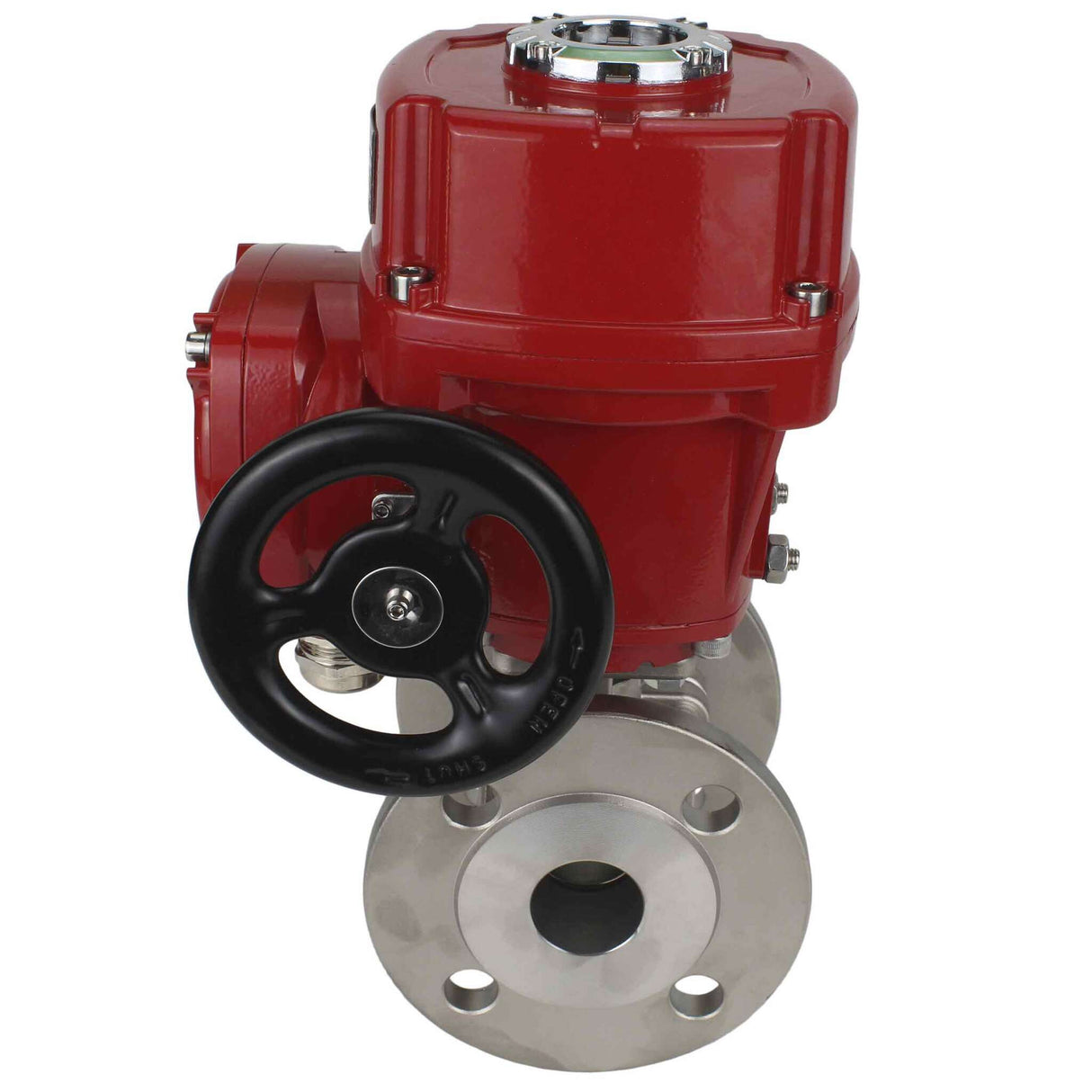 Válvula de bola de acero inoxidable Elephant BVFP.316.200, material del cuerpo - acero inoxidable AISI 316, paso completo, bridada, con actuador eléctrico de cuarto de vuelta Elephant QT-W (M) EX 380V