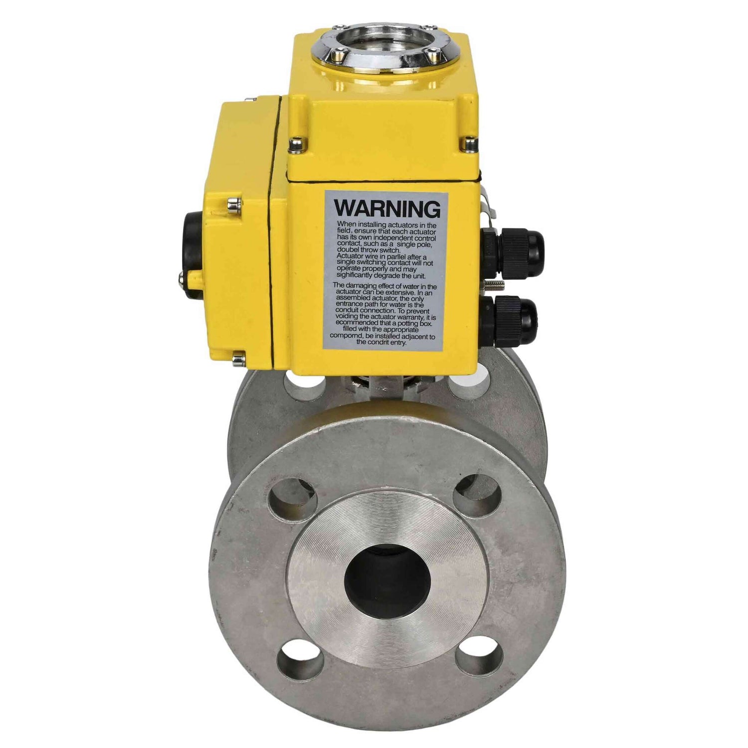 Válvula de bola de acero inoxidable Elephant BV3232P-FP-F, material del cuerpo - acero inoxidable AISI 316, sello - PTFE, paso completo, brida, actuador eléctrico Elephant 220 V