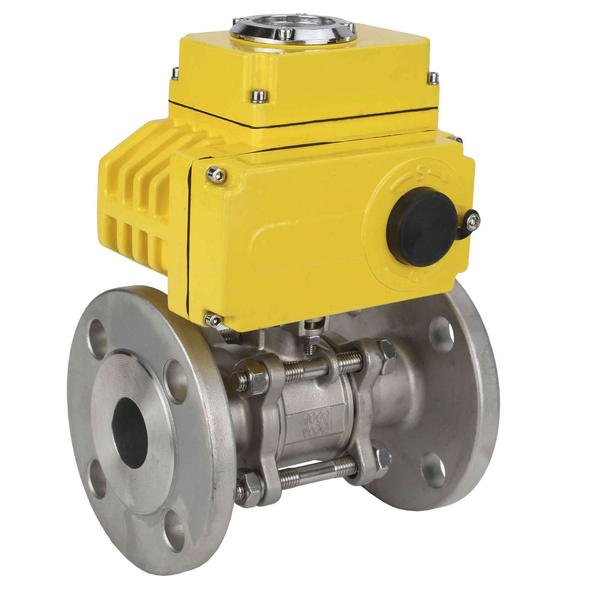 Válvula de bola de acero inoxidable Elephant BVFPT-ISO.316.180 PSI580 de tres piezas, material del cuerpo - acero inoxidable SS316, sello - PTFE, brida, paso completo, actuador eléctrico Elephant-003 220 V