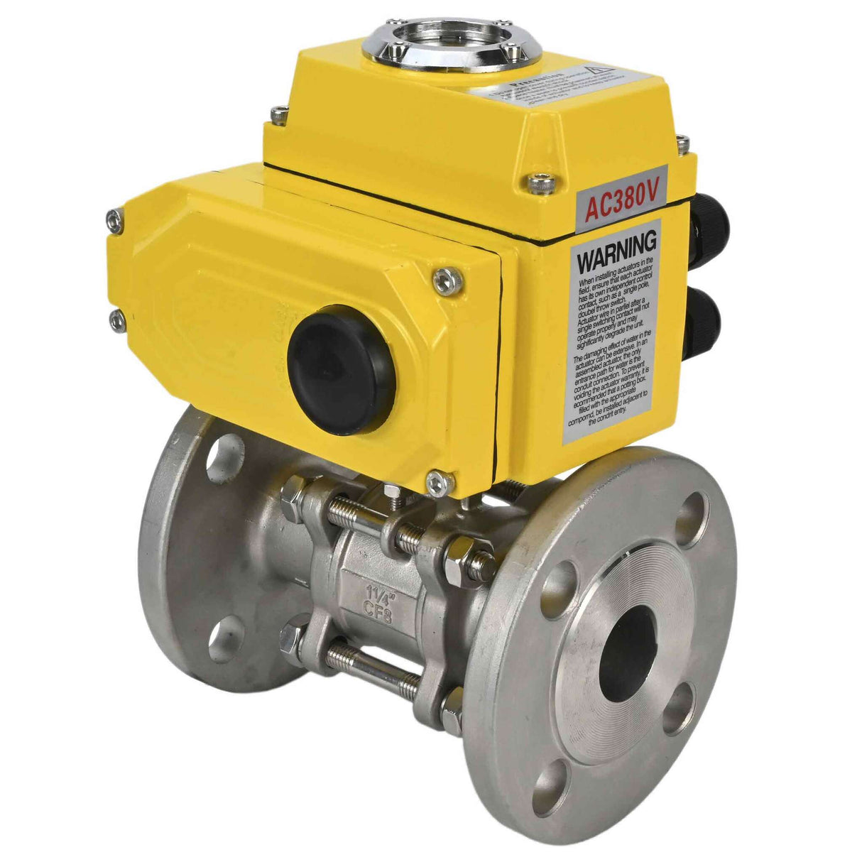 Válvula de bola de acero inoxidable Elephant ksfpt-304-180-380v, material del cuerpo - acero inoxidable AISI 304, material de la bola - acero inoxidable AISI 304, sello - PTFE, actuador eléctrico operado