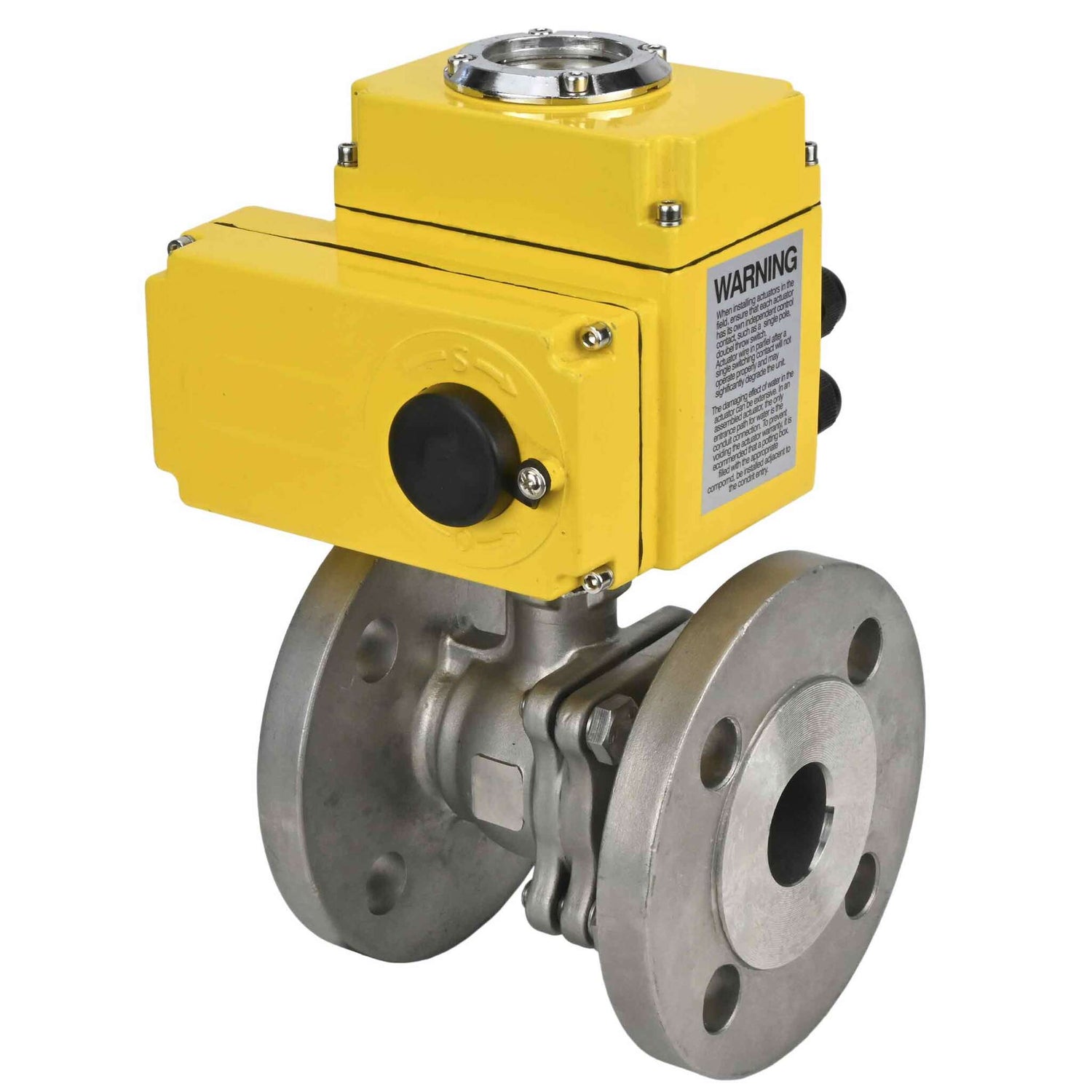 Válvula de bola de acero inoxidable Elephant BV3232P-FP-F, material del cuerpo - acero inoxidable AISI 316, sello - PTFE, paso completo, brida, actuador eléctrico Elephant 380 V