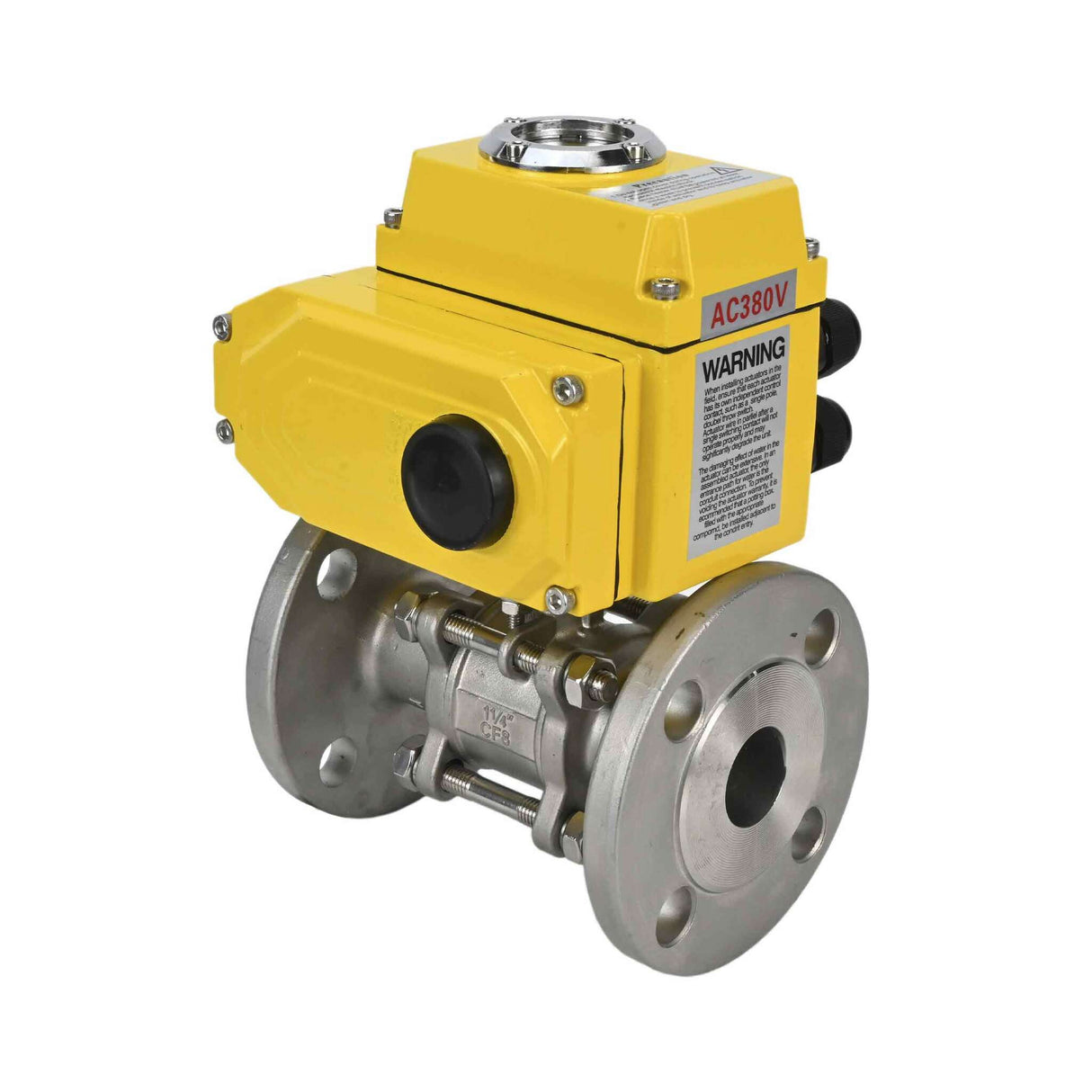 Válvula de bola de acero inoxidable Elephant ksfpt-316-180-380v, material del cuerpo - acero inoxidable AISI 316, material de la bola - acero inoxidable AISI 316, sello - PTFE, actuador eléctrico operado