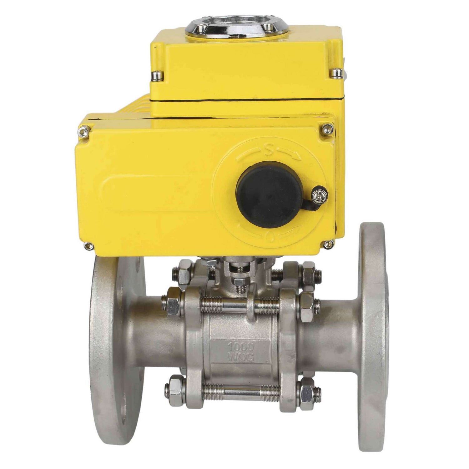 Válvula de bola de acero inoxidable Elephant BVFPT-ISO.316.180 PSI580 de tres piezas, material del cuerpo - acero inoxidable SS316, sello - PTFE, brida, paso completo, actuador eléctrico Elephant-003 220 V