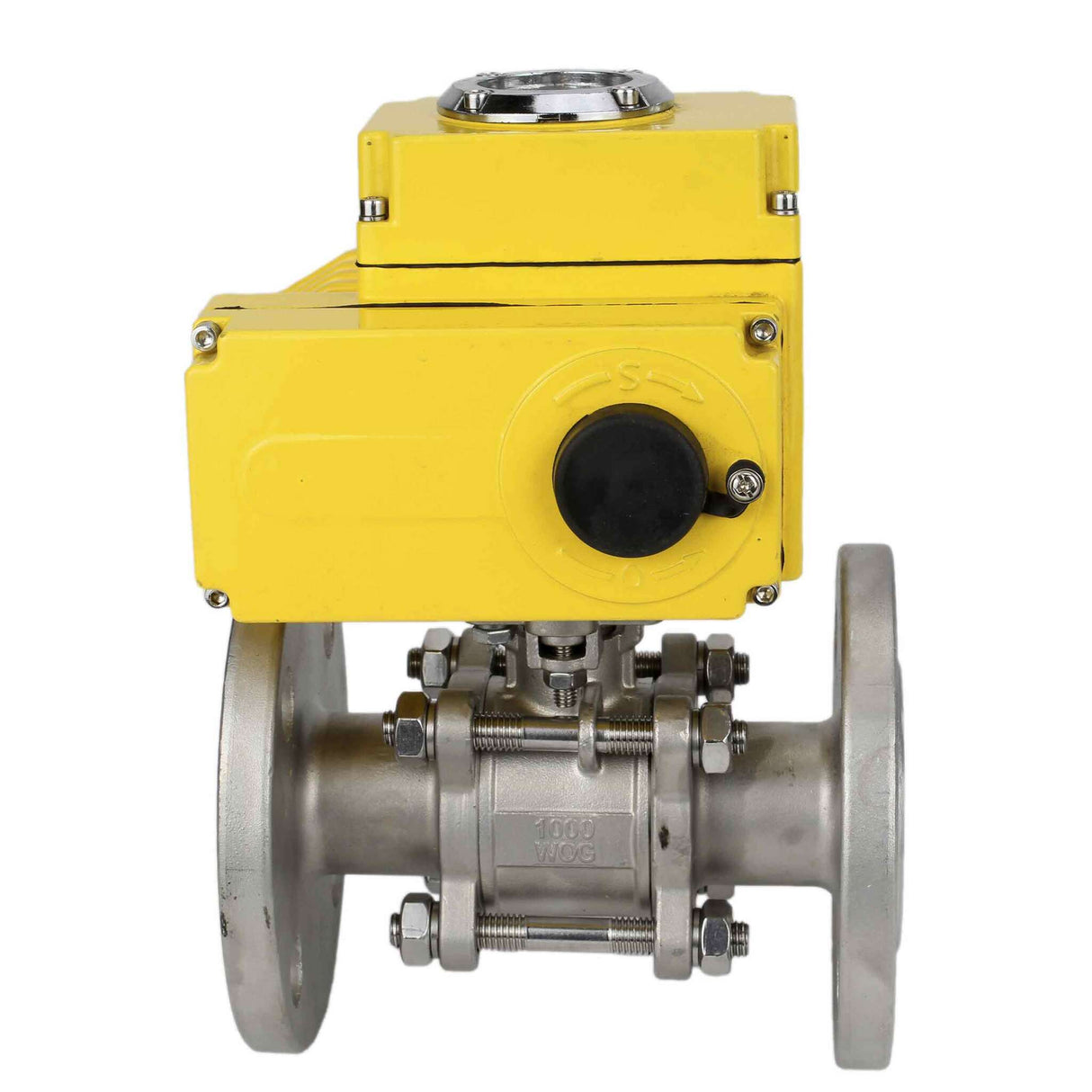 Válvula de bola de acero inoxidable Elephant BVFPT-ISO.304.180 de tres piezas, material del cuerpo: acero inoxidable SS304, junta: PTFE, brida, paso completo, actuador eléctrico Elephant-003 220 V