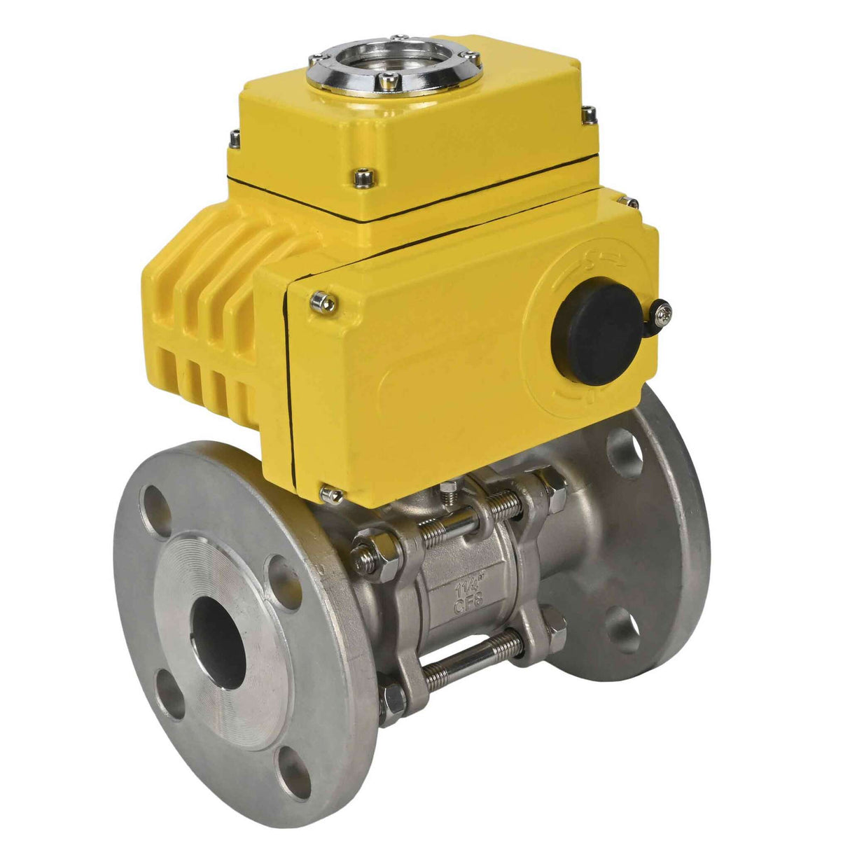 Válvula de bola de acero inoxidable Elephant ksfpt-316-180-24v, material del cuerpo - acero inoxidable AISI 316, material de la bola - acero inoxidable AISI 316, sello - PTFE, actuador eléctrico operado