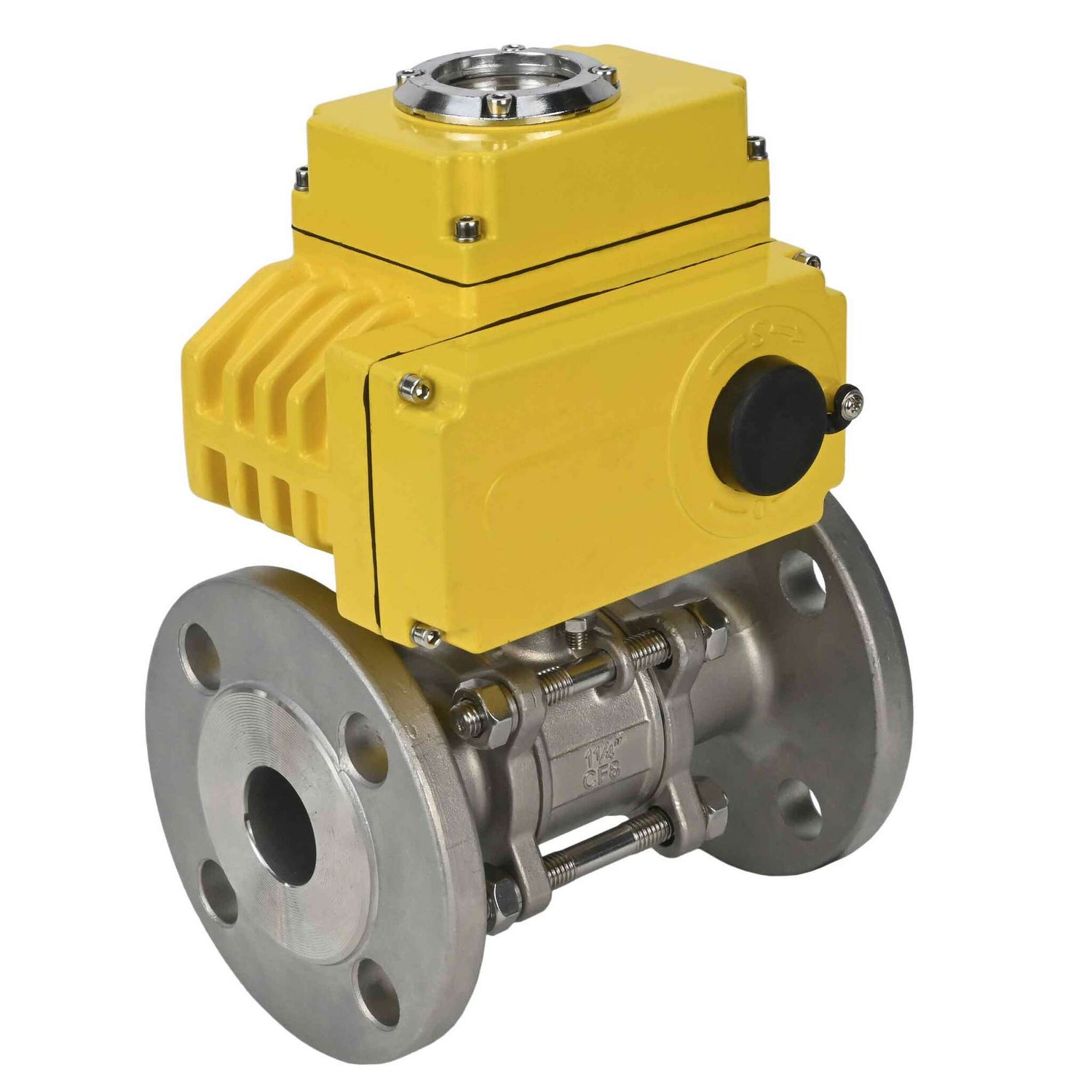 Válvula de bola de acero inoxidable Elephant ksfpt-316-180-24v, material del cuerpo - acero inoxidable AISI 316, material de la bola - acero inoxidable AISI 316, sello - PTFE, actuador eléctrico operado