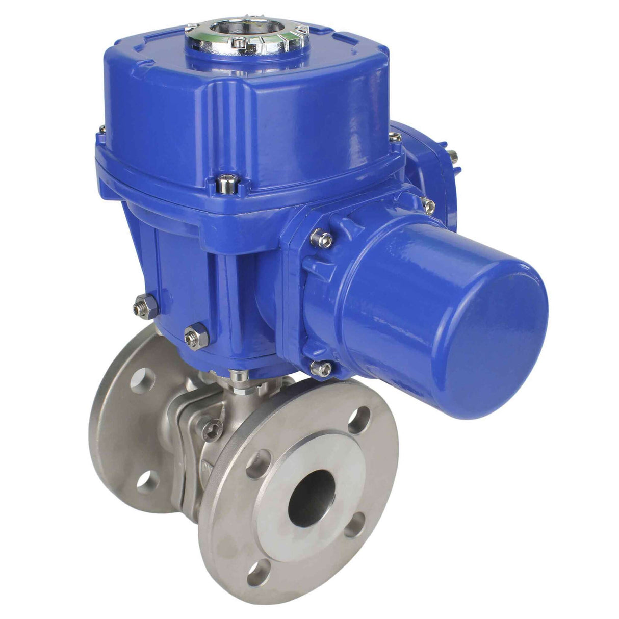 Válvula de bola de acero inoxidable Elephant BVFP.316.200, material del cuerpo - acero inoxidable AISI 316, paso completo, bridada, con actuador eléctrico de cuarto de vuelta Elephant QT-W (M) 380V