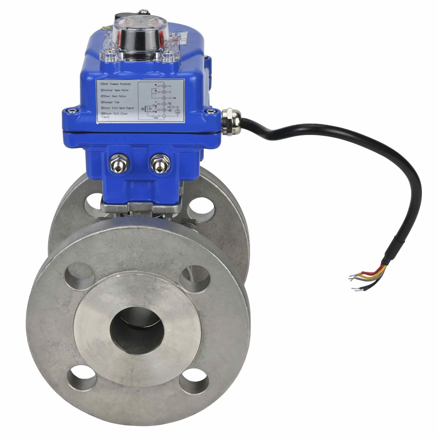 Válvula de bola de acero inoxidable Elephant BV3232P-FP-F PSI580, material del cuerpo - acero inoxidable AISI 316, sello - PTFE, paso completo, brida, actuador eléctrico Elephant 003 azul 220 V