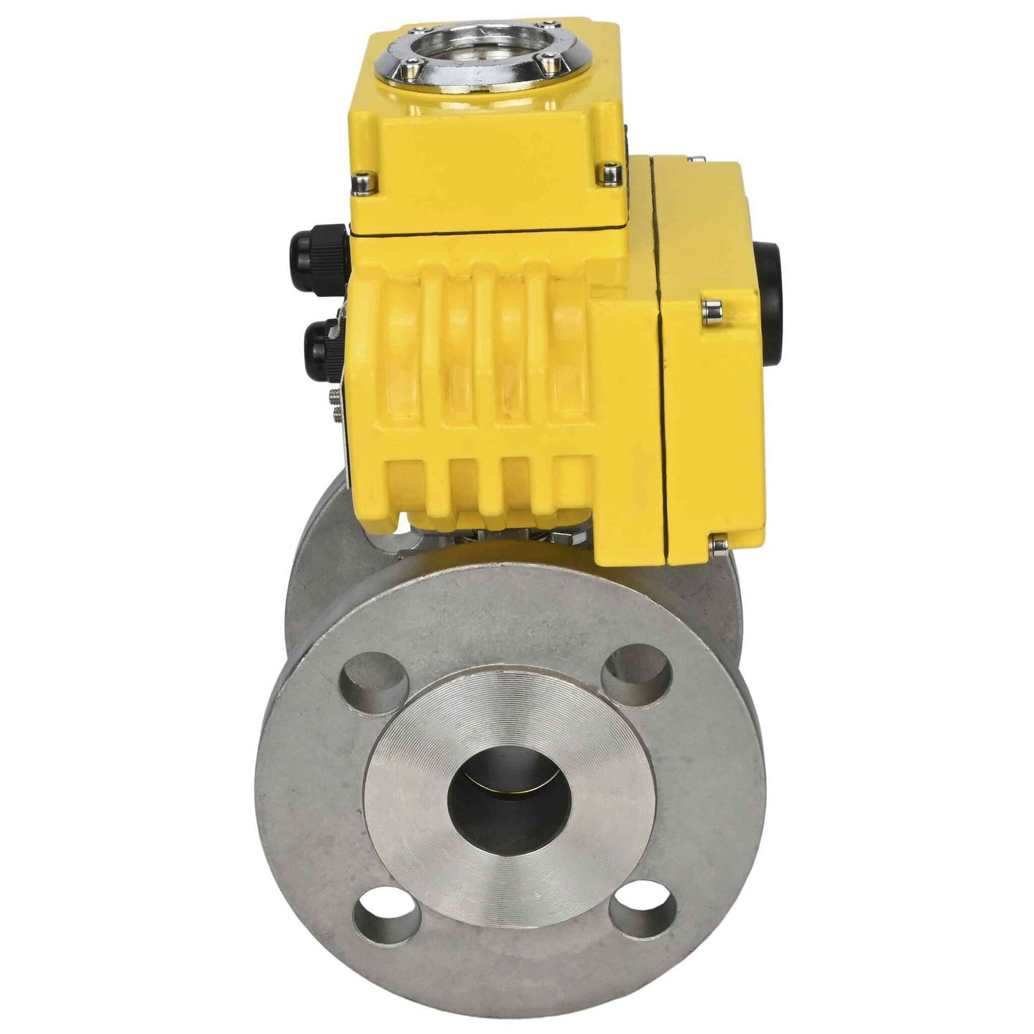 Válvula de bola de acero inoxidable Elephant BV3232P-FP-F, material del cuerpo - acero inoxidable AISI 316, sello - PTFE, paso completo, brida, actuador eléctrico Elephant 220 V