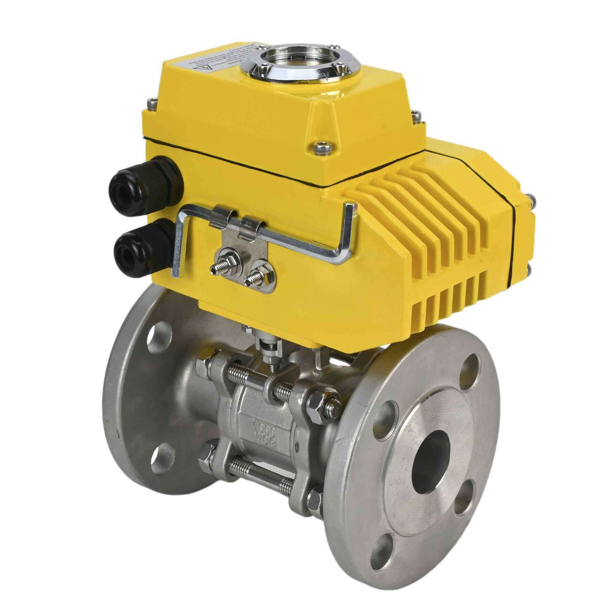 Válvula de bola de acero inoxidable Elephant ksfpt-304-180-380v, material del cuerpo - acero inoxidable AISI 304, material de la bola - acero inoxidable AISI 304, sello - PTFE, actuador eléctrico operado