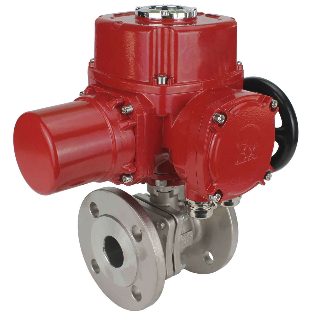 Válvula de bola de acero inoxidable Elephant BVFP.316.200, material del cuerpo - acero inoxidable AISI 316, paso completo, bridada, con actuador eléctrico de cuarto de vuelta Elephant QT-W (M) EX 380V