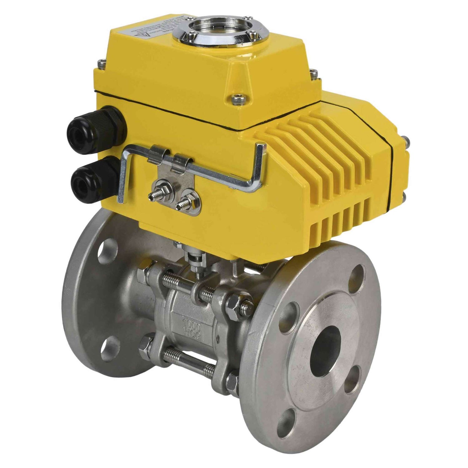 Válvula de bola de acero inoxidable Elephant ksfpt-316-180-380v, material del cuerpo - acero inoxidable AISI 316, material de la bola - acero inoxidable AISI 316, sello - PTFE, actuador eléctrico operado